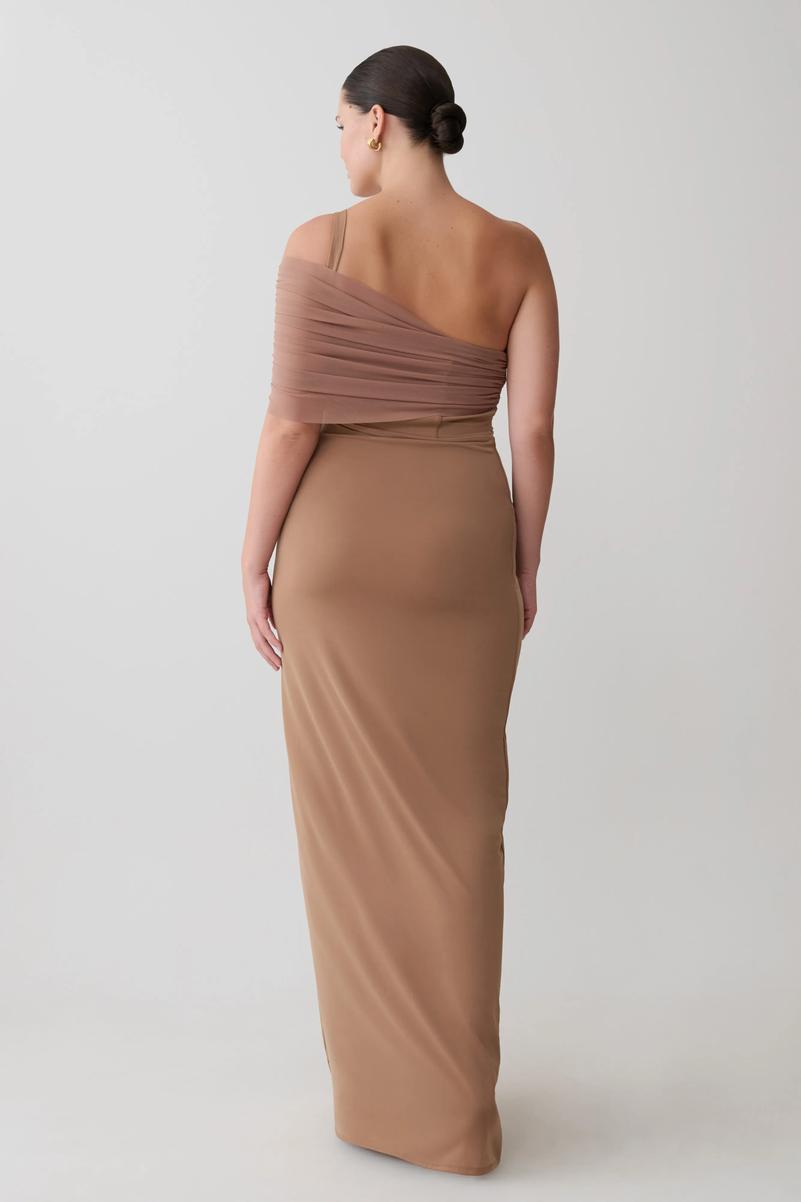Hanh One Shoulder Mesh Maxi Dress - Tan sold by Meshki product image thumbnail 2