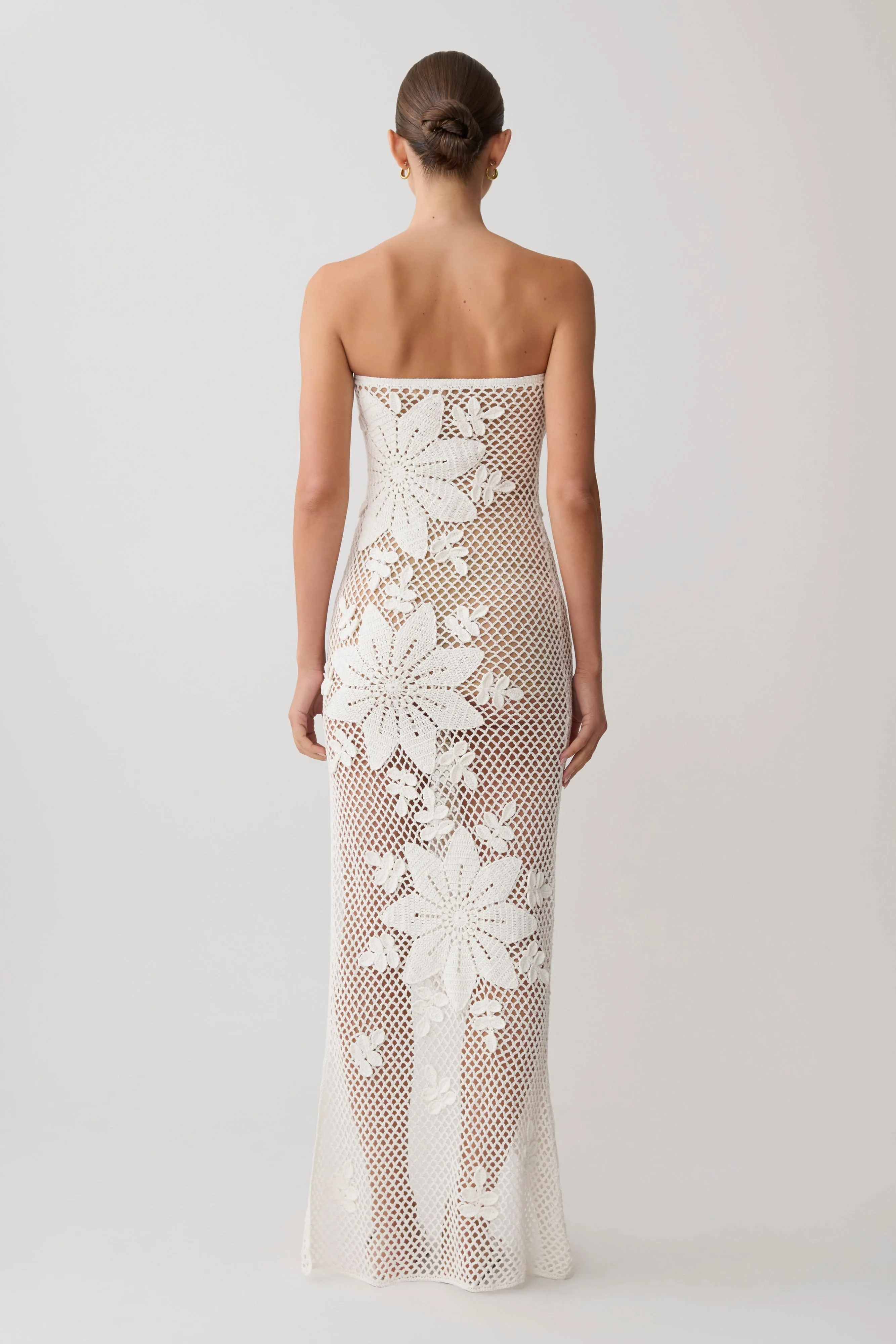 Mandie Hand Crochet Asymmetrical Maxi Dress - White sold by Meshki product image thumbnail 3