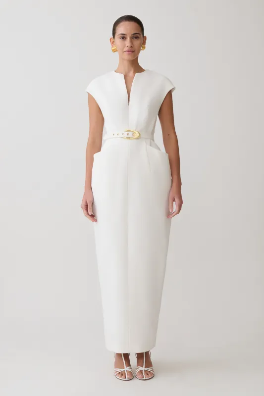 Livia V Neck Linen Maxi Dress - White made by Meshki