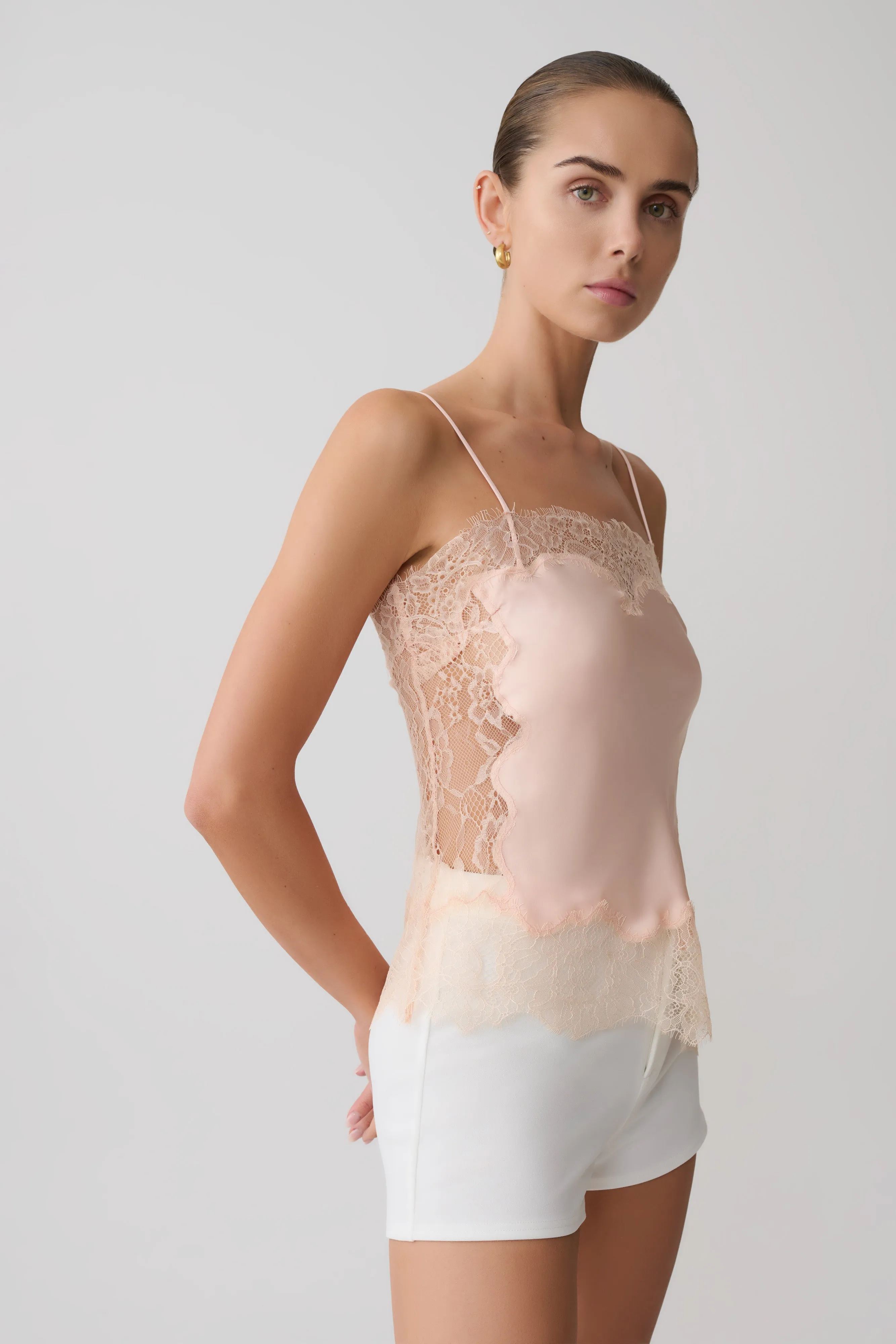 Miriam Satin & Lace Camisole - Peach sold by Meshki product image thumbnail 3