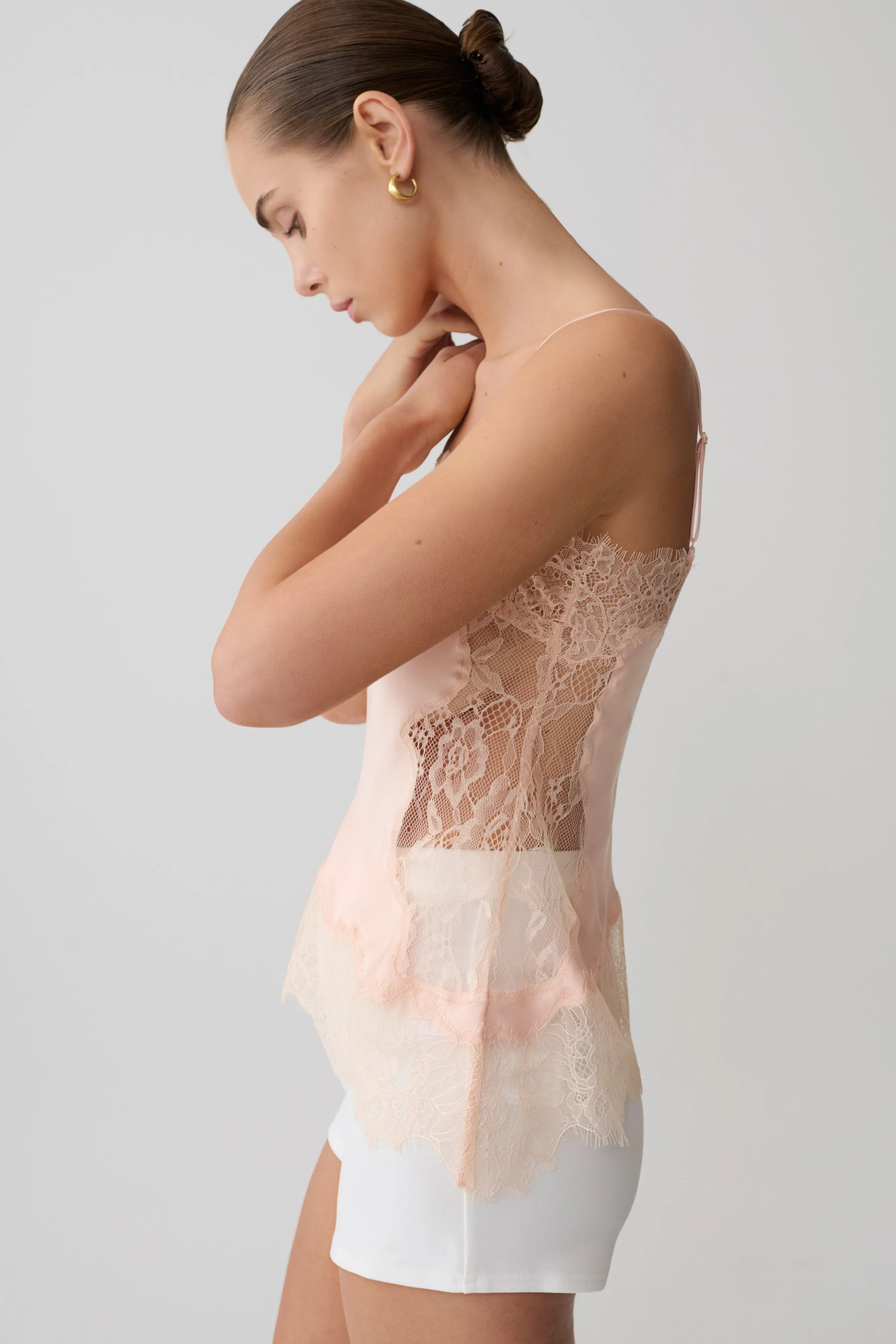Miriam Satin & Lace Camisole - Peach sold by Meshki product image thumbnail 4