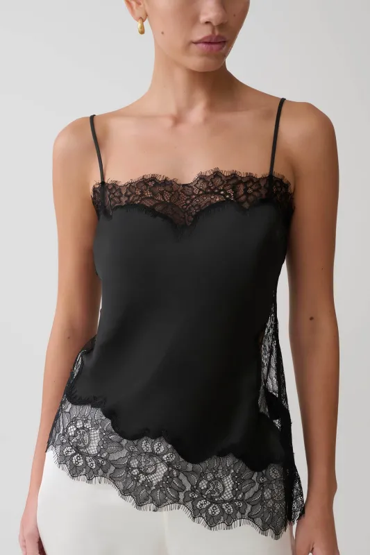 Miriam Satin & Lace Camisole - Black made by Meshki