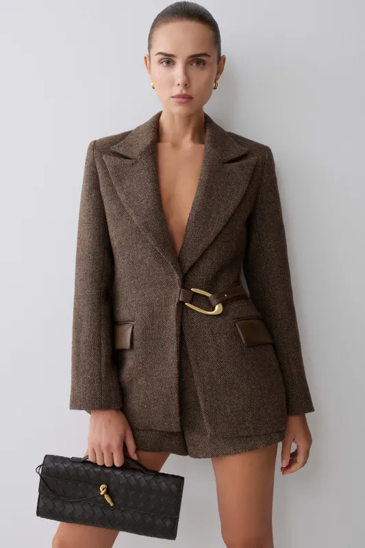Romy Structured Blazer With Hardware - Herringbone made by Meshki
