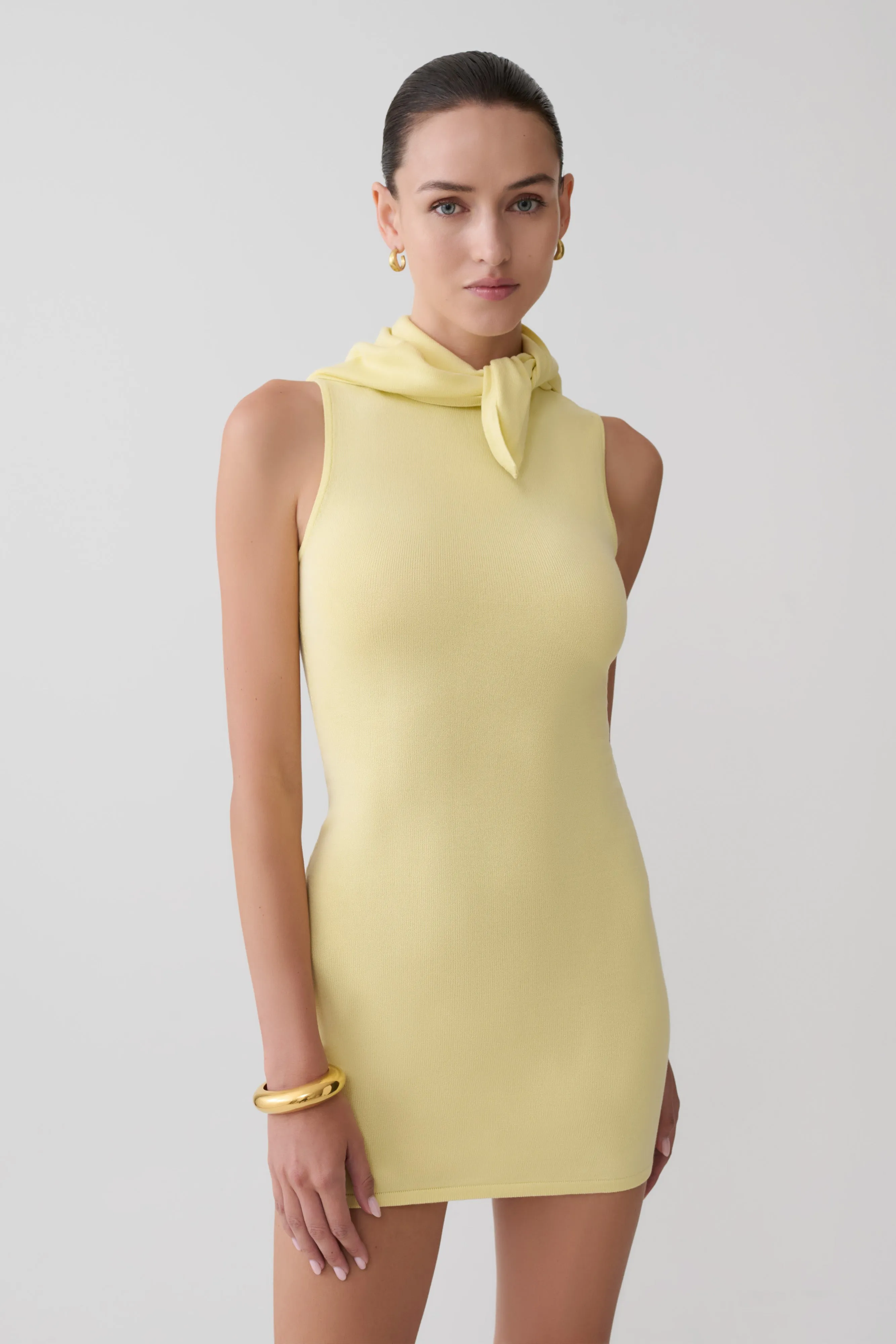 Amilee Scarf Knit Mini Dress - Lemon sold by Meshki
