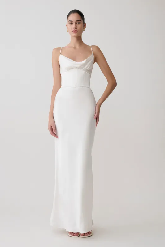 Seraphine Corset Satin Maxi Dress - Ivory made by Meshki