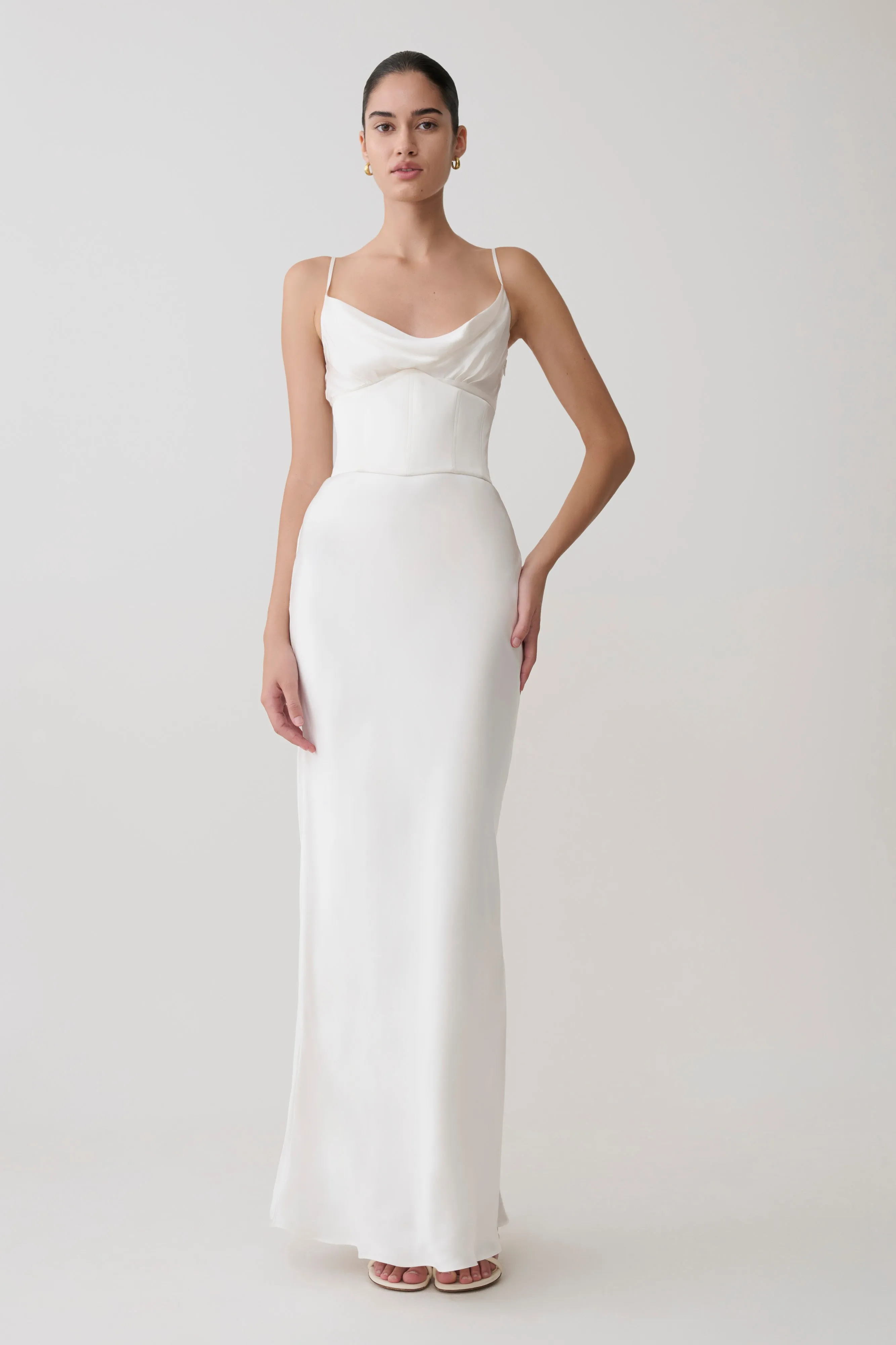 Seraphine Corset Satin Maxi Dress - Ivory sold by Meshki