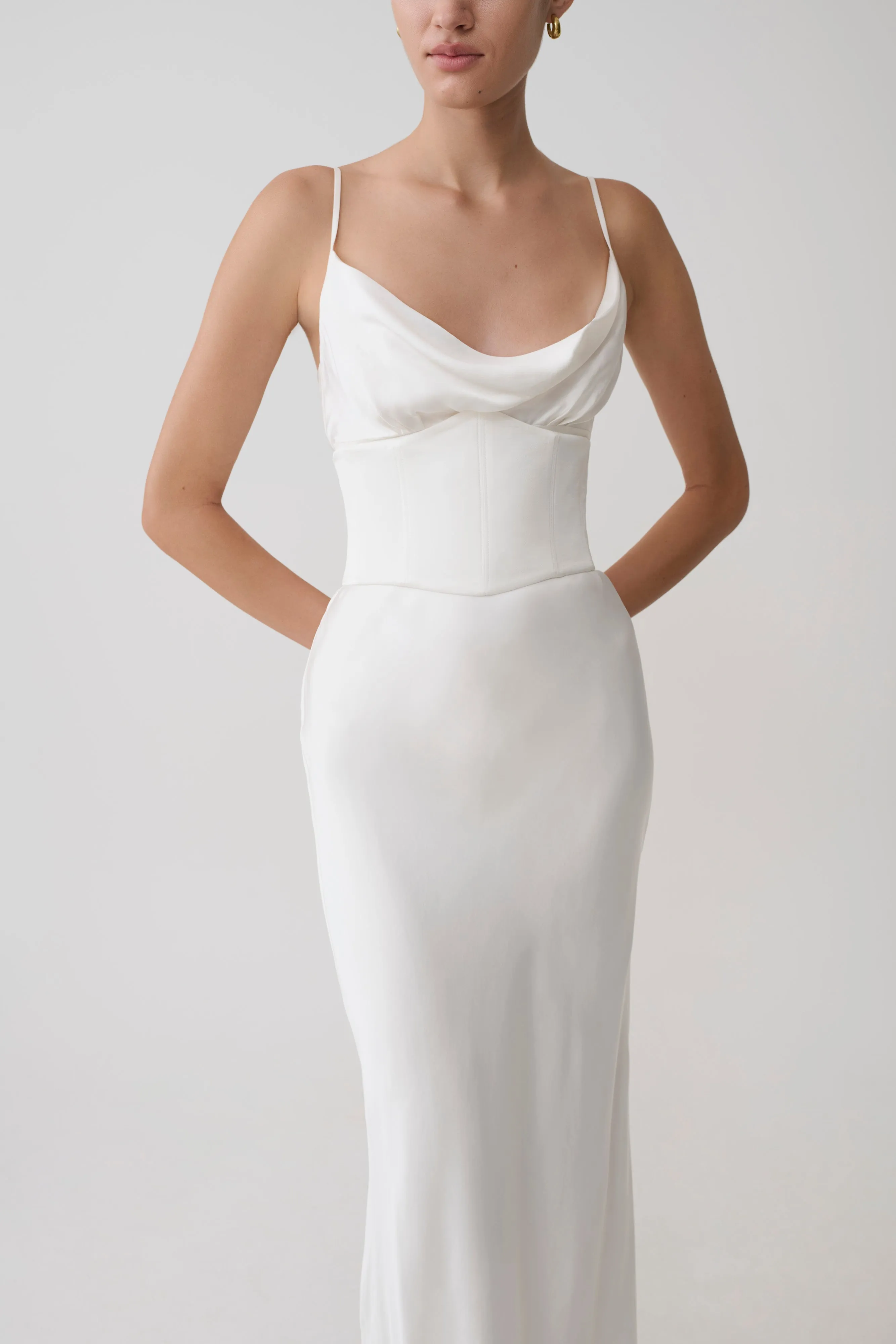 Seraphine Corset Satin Maxi Dress - Ivory sold by Meshki product image thumbnail 3