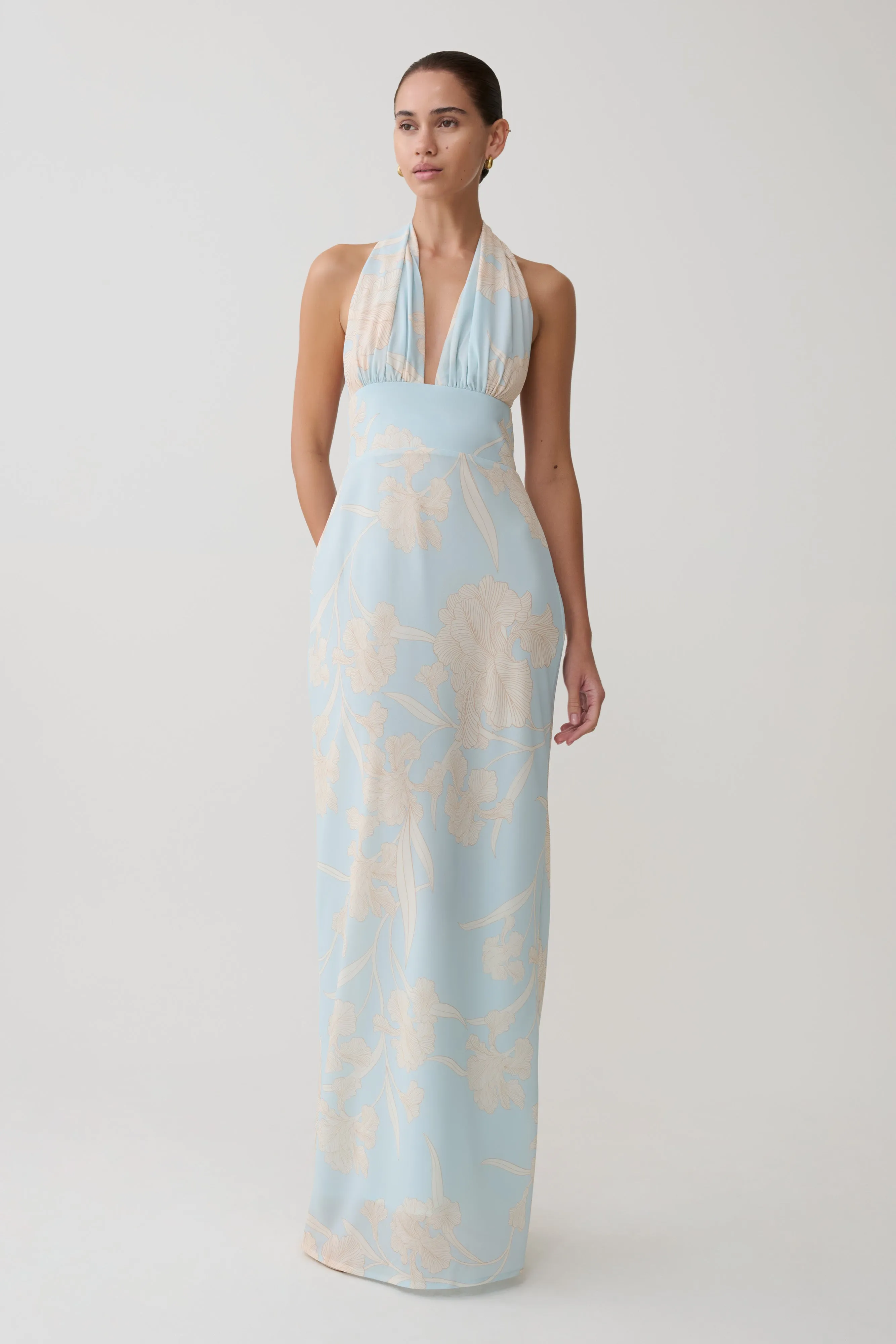 Nadine Halter Scarf Chiffon Maxi Dress - Blue Floral Print sold by Meshki product image thumbnail 2