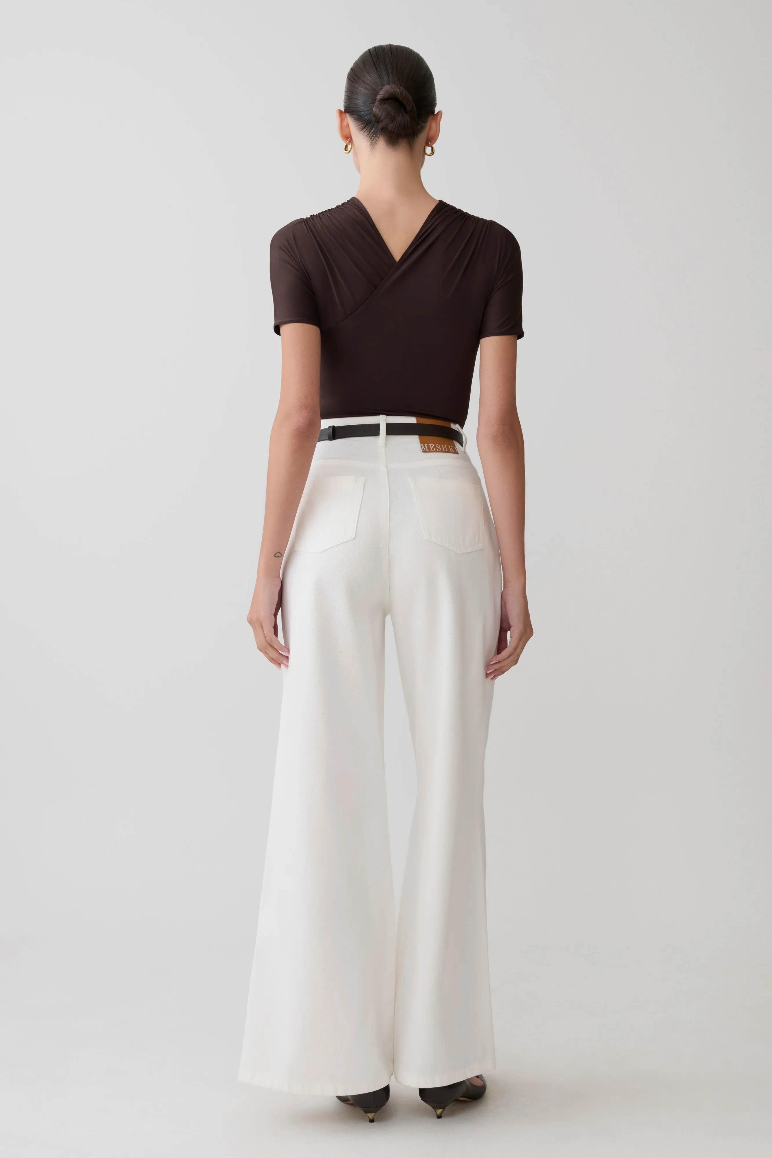 Junie Shortsleeve Cross-Over Bodysuit - Chocolate sold by Meshki product image thumbnail 4