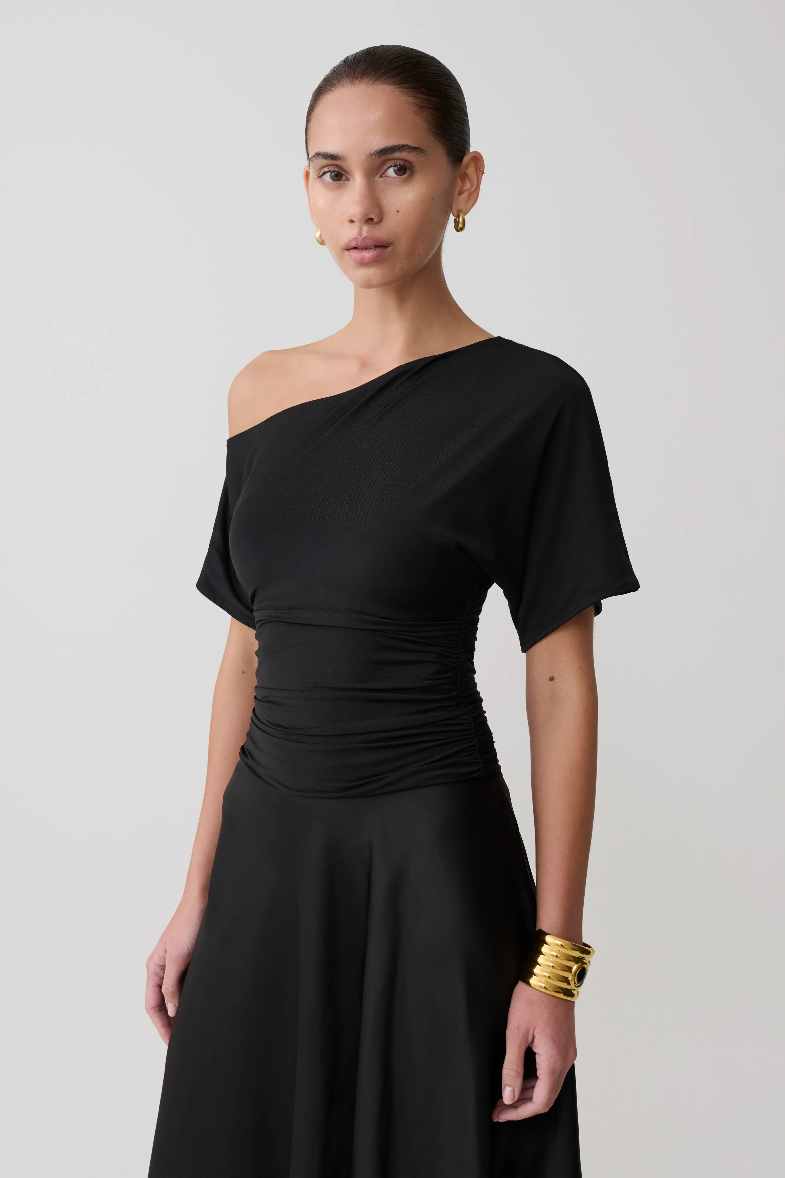 Luu Off Shoulder Slinky Top - Black sold by Meshki product image thumbnail 3