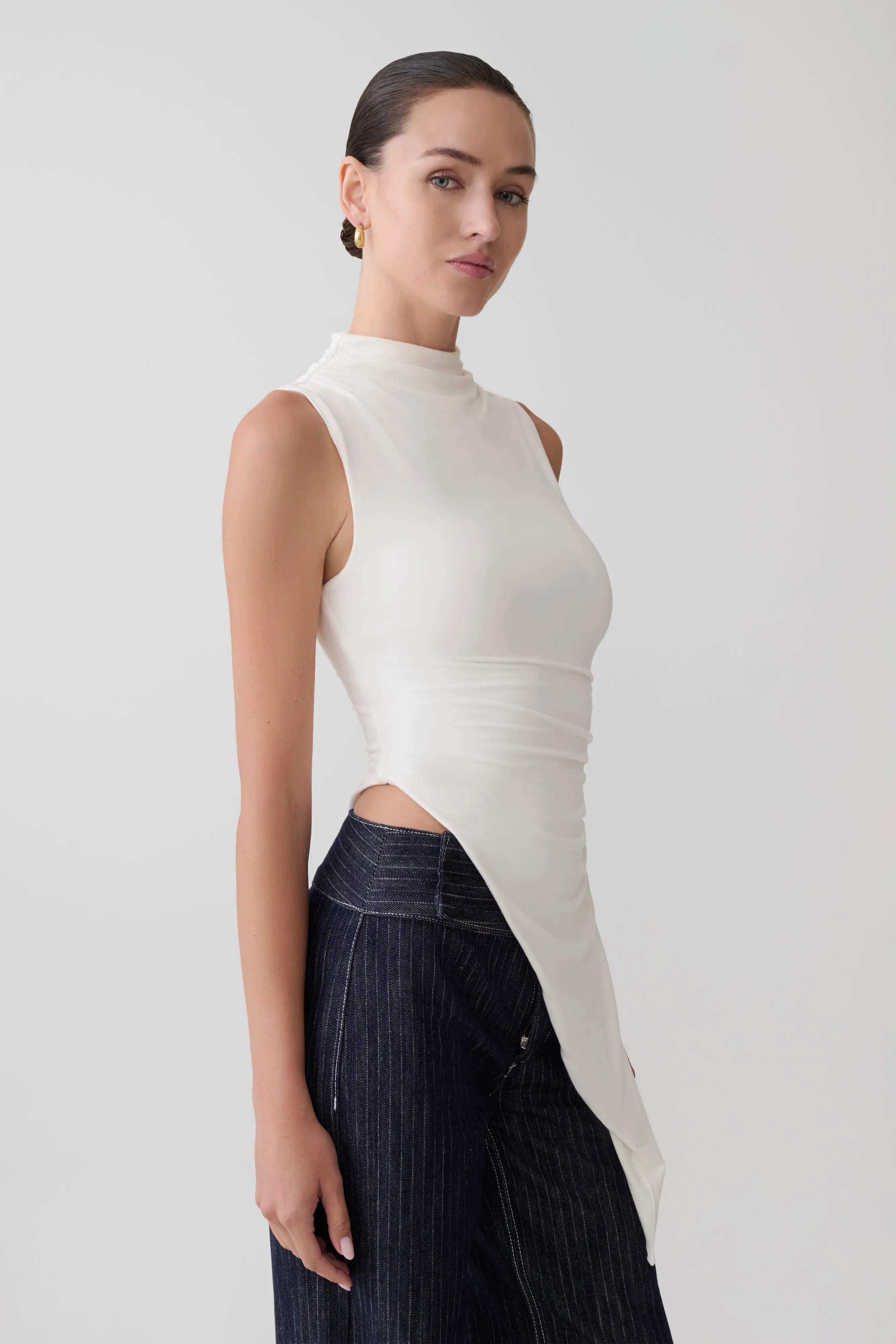 Suong High Neck Gathered Top - White sold by Meshki product image thumbnail 3