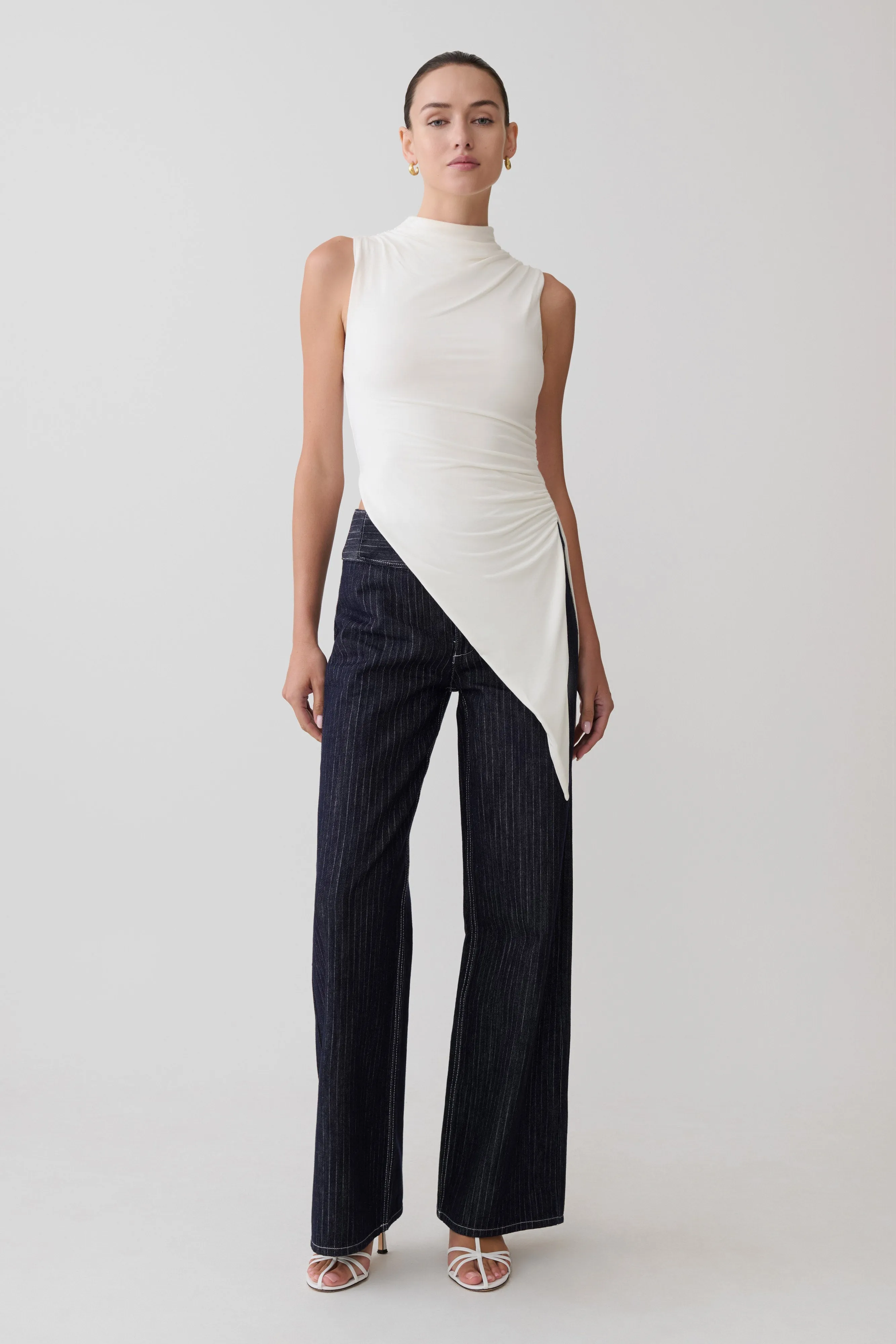 Suong High Neck Gathered Top - White sold by Meshki product image thumbnail 4