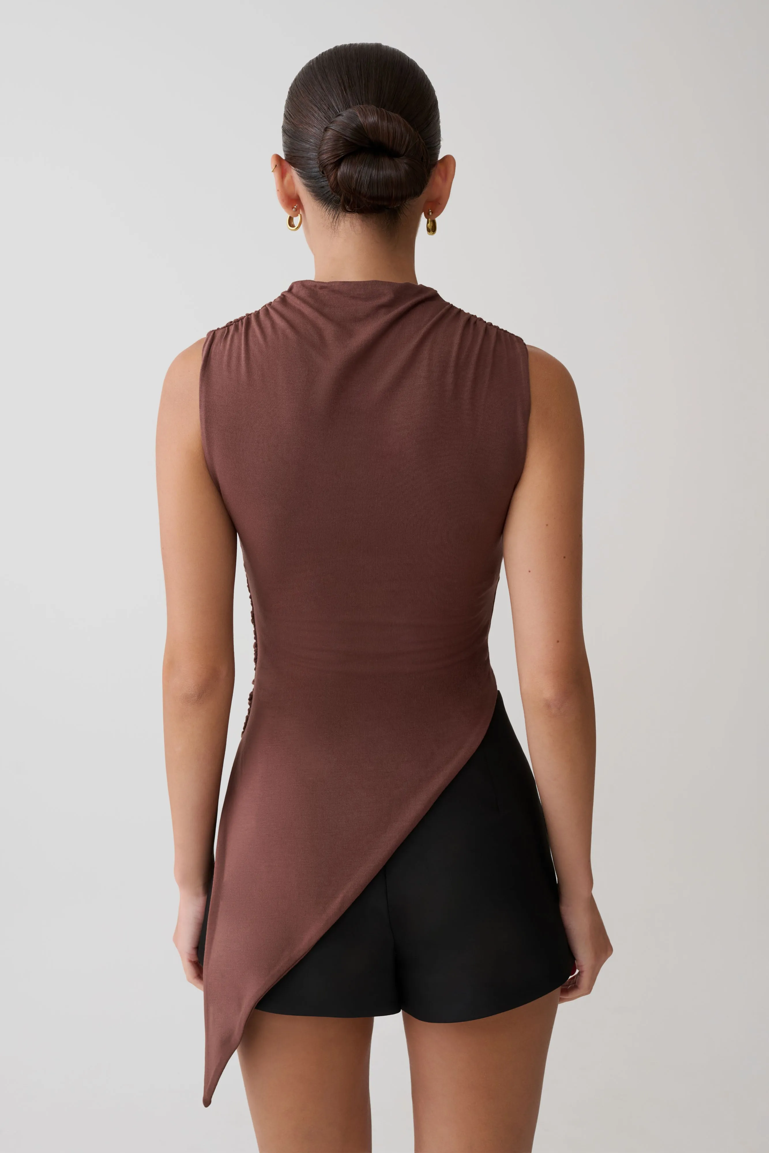 Suong High Neck Gathered Top - Mocha sold by Meshki product image thumbnail 2