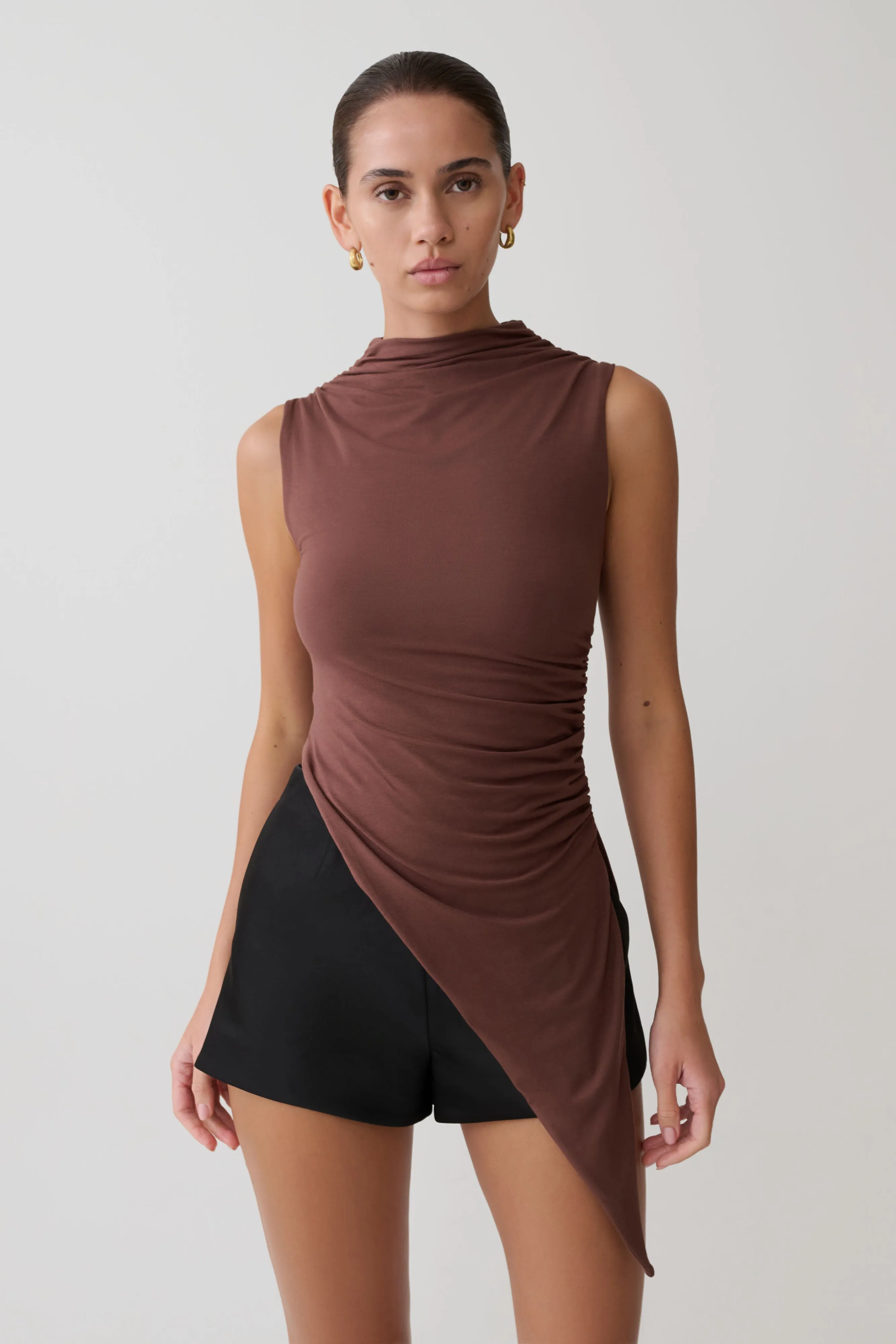 Suong High Neck Gathered Top - Mocha sold by Meshki product image thumbnail 3