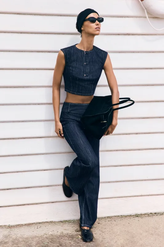 Loraine Sleeveless Denim Top - Indigo Pinstripe made by Meshki
