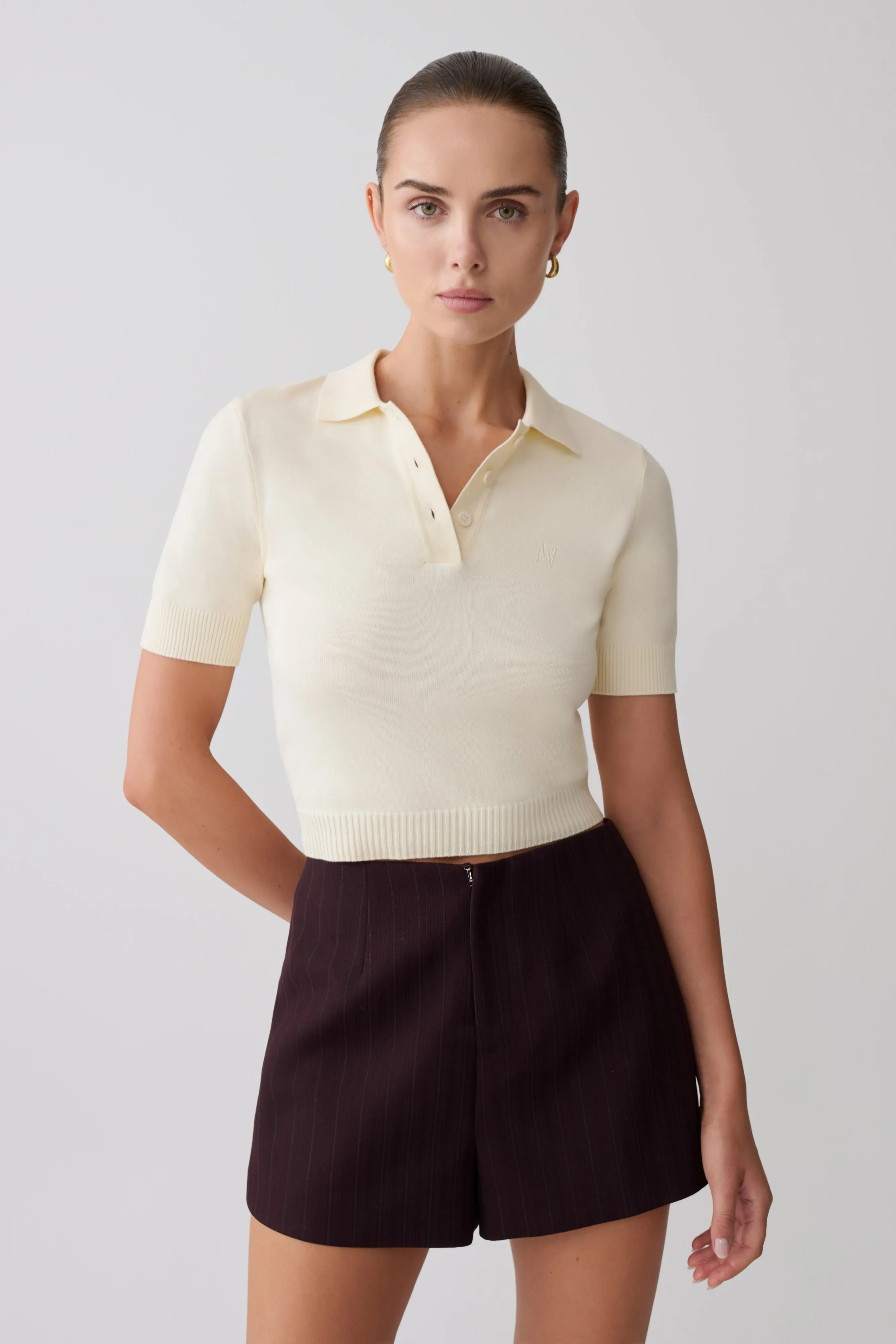 Philly Knit Button Up Top - Ivory sold by Meshki