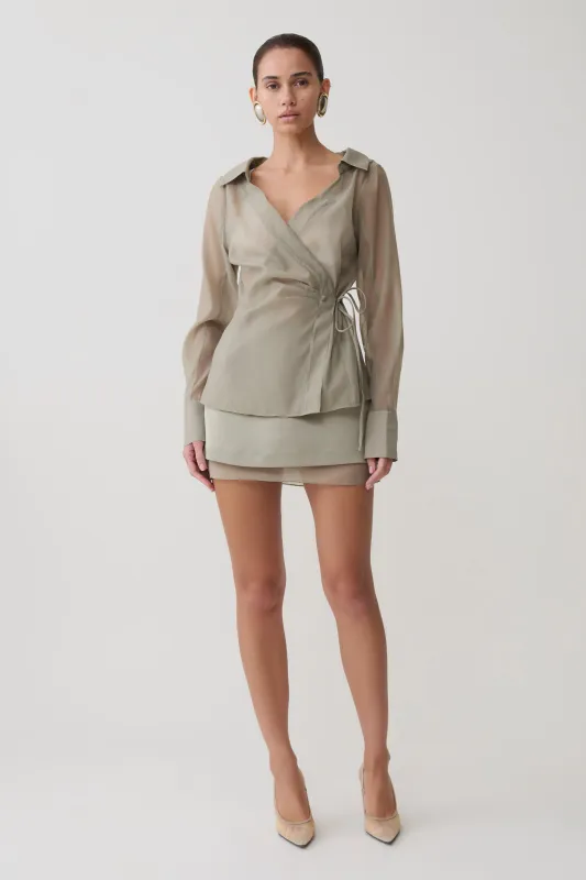 Frankie Satin Mini Skirt - Smoke made by Meshki