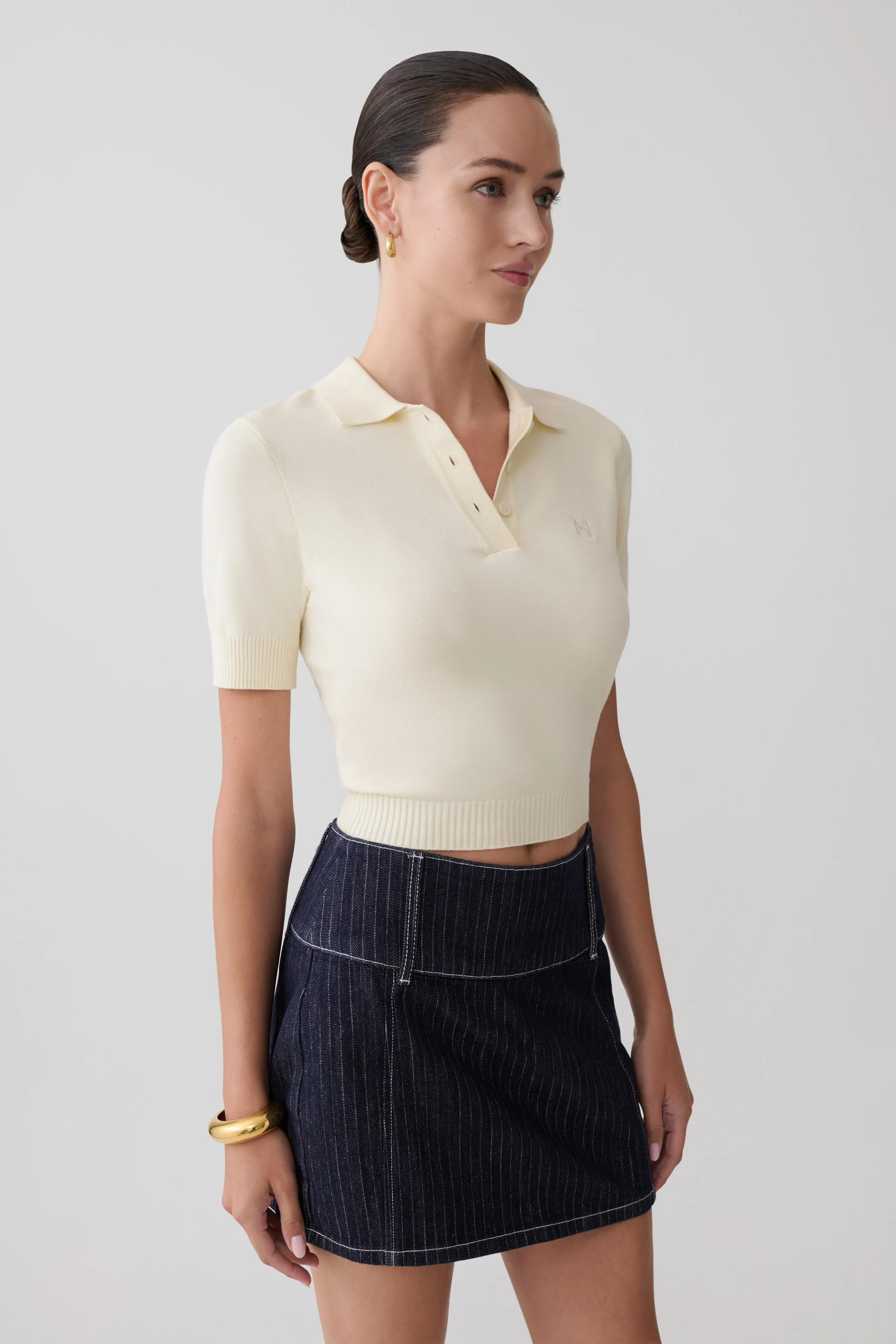 Loraine Mid Rise Denim Mini Skirt - Indigo Pinstripe sold by Meshki product image thumbnail 5