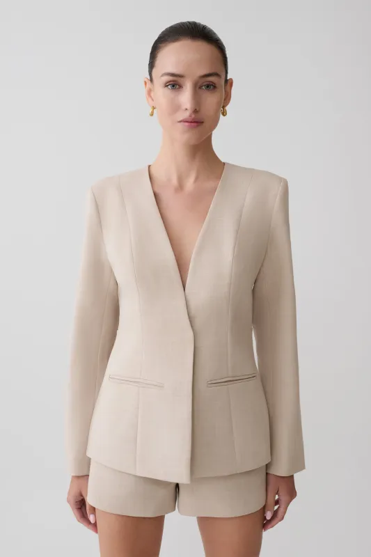 Solenne Collarless Suiting Blazer - Natural Marle made by Meshki