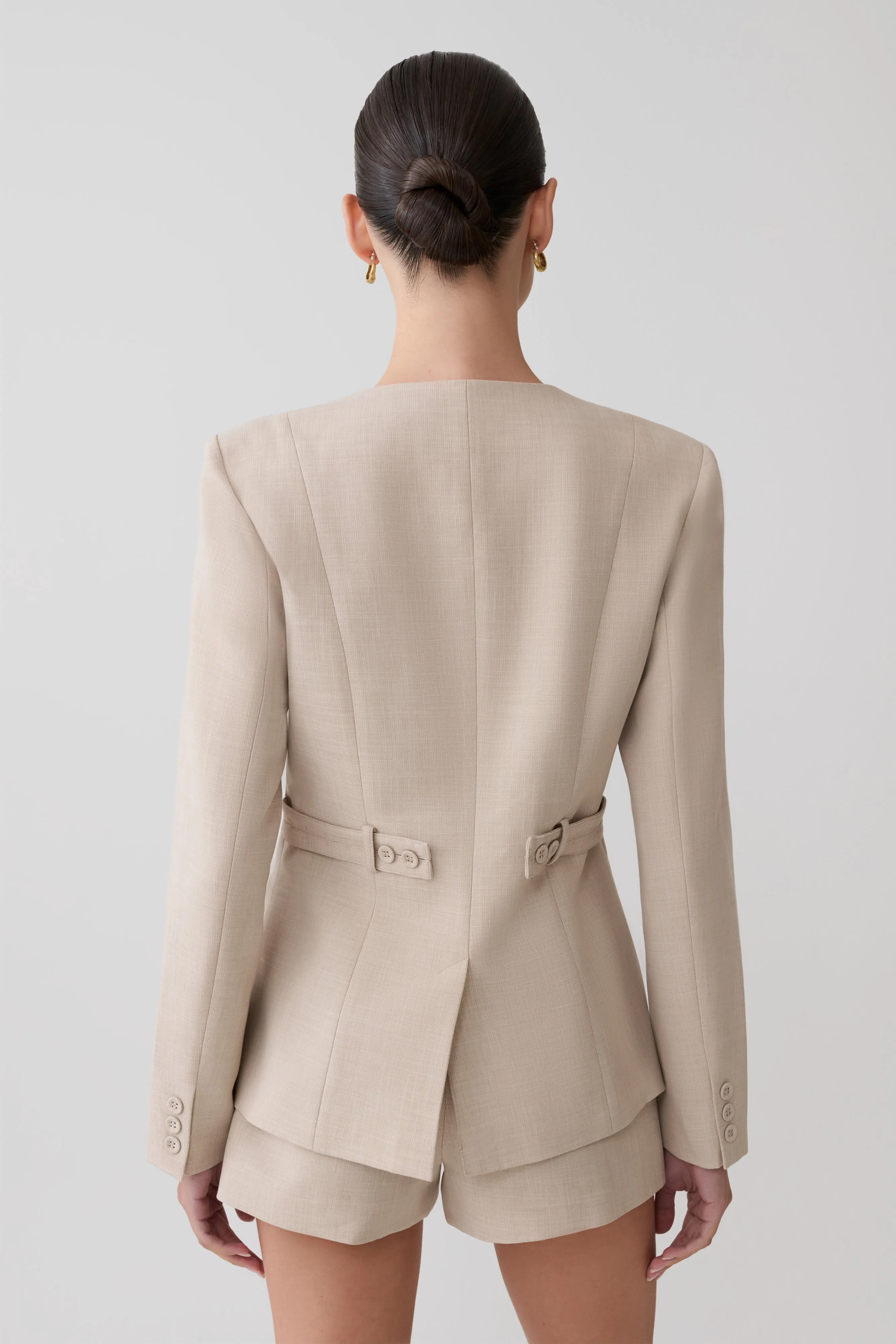 Solenne Collarless Suiting Blazer - Natural Marle sold by Meshki product image thumbnail 2