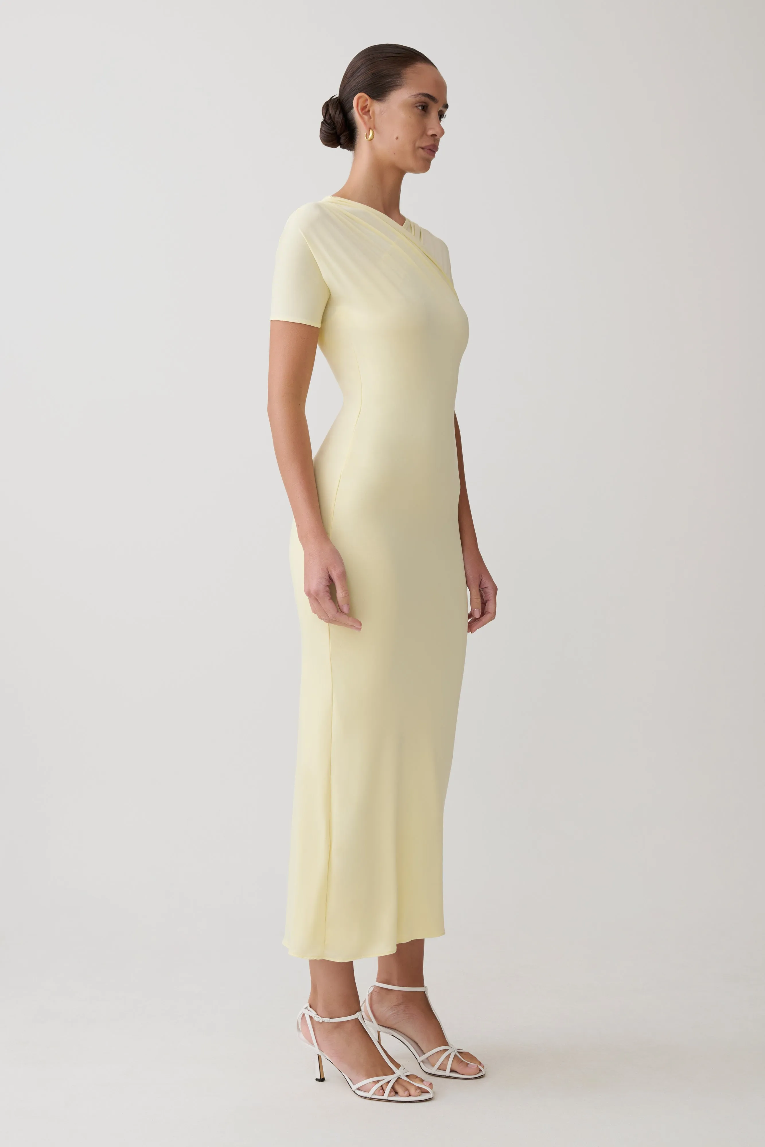 Junie Cross-Over Neck Slinky Maxi Dress - Lemon sold by Meshki product image thumbnail 4