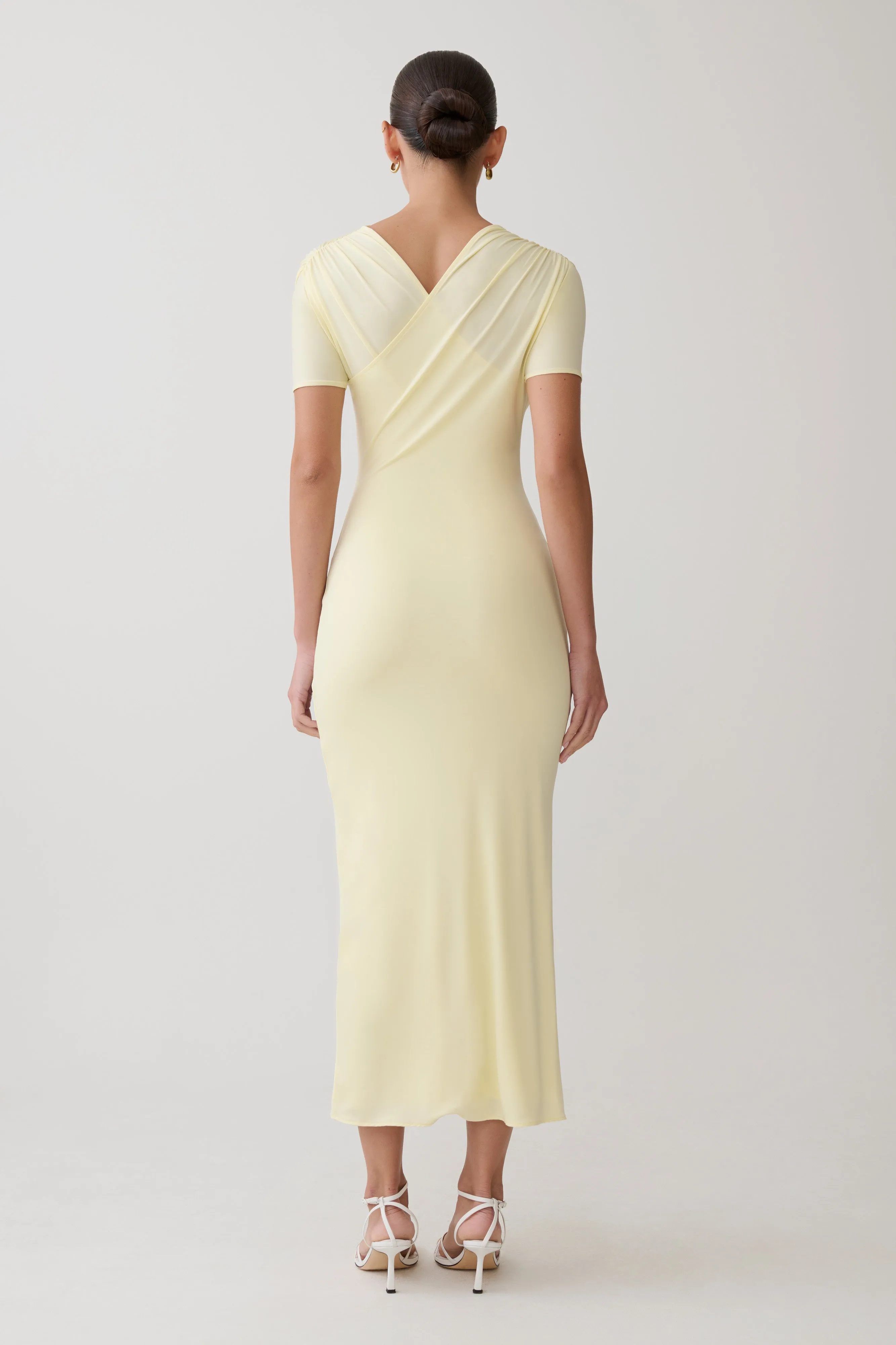 Junie Cross-Over Neck Slinky Maxi Dress - Lemon sold by Meshki product image thumbnail 2