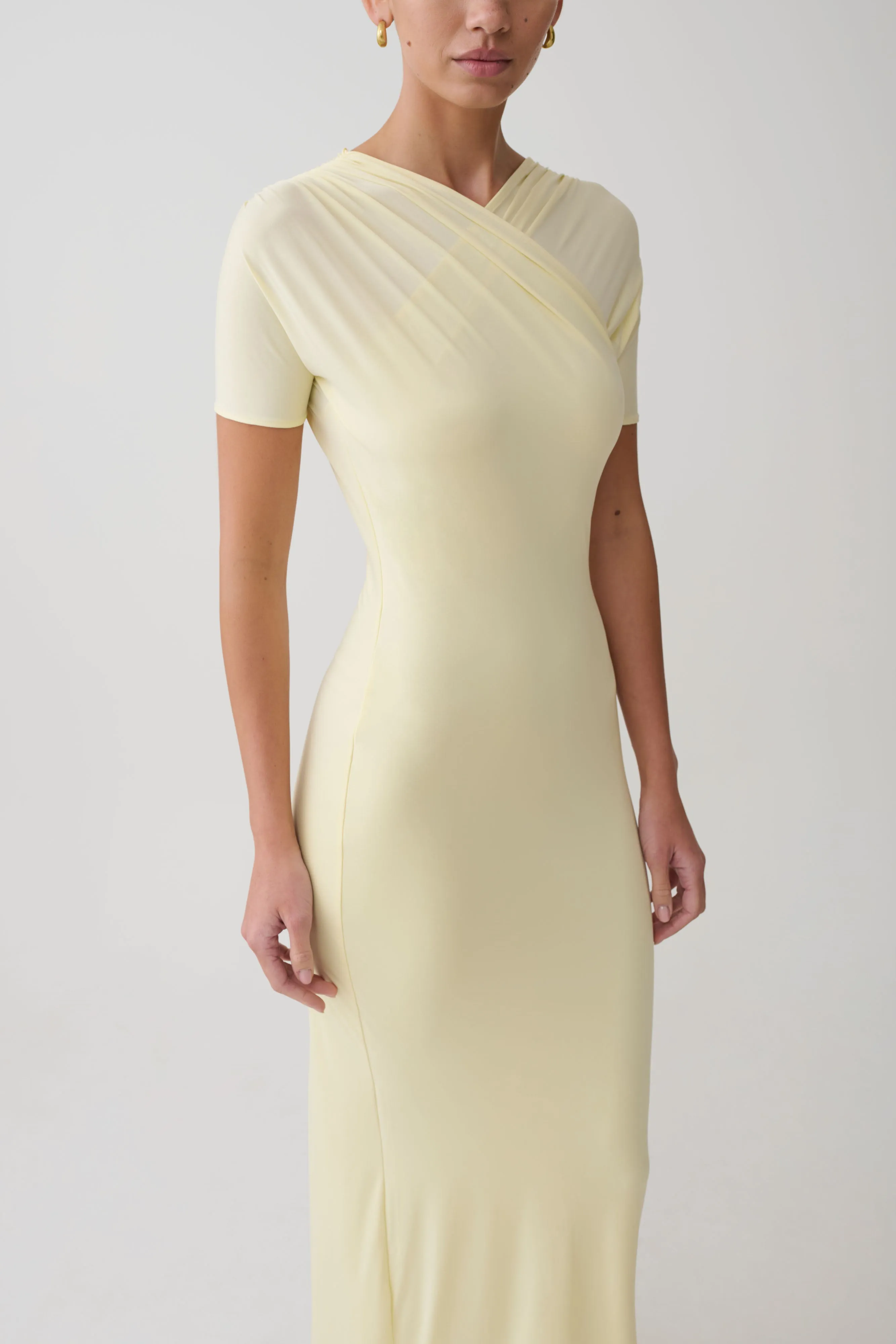 Junie Cross-Over Neck Slinky Maxi Dress - Lemon sold by Meshki product image thumbnail 3