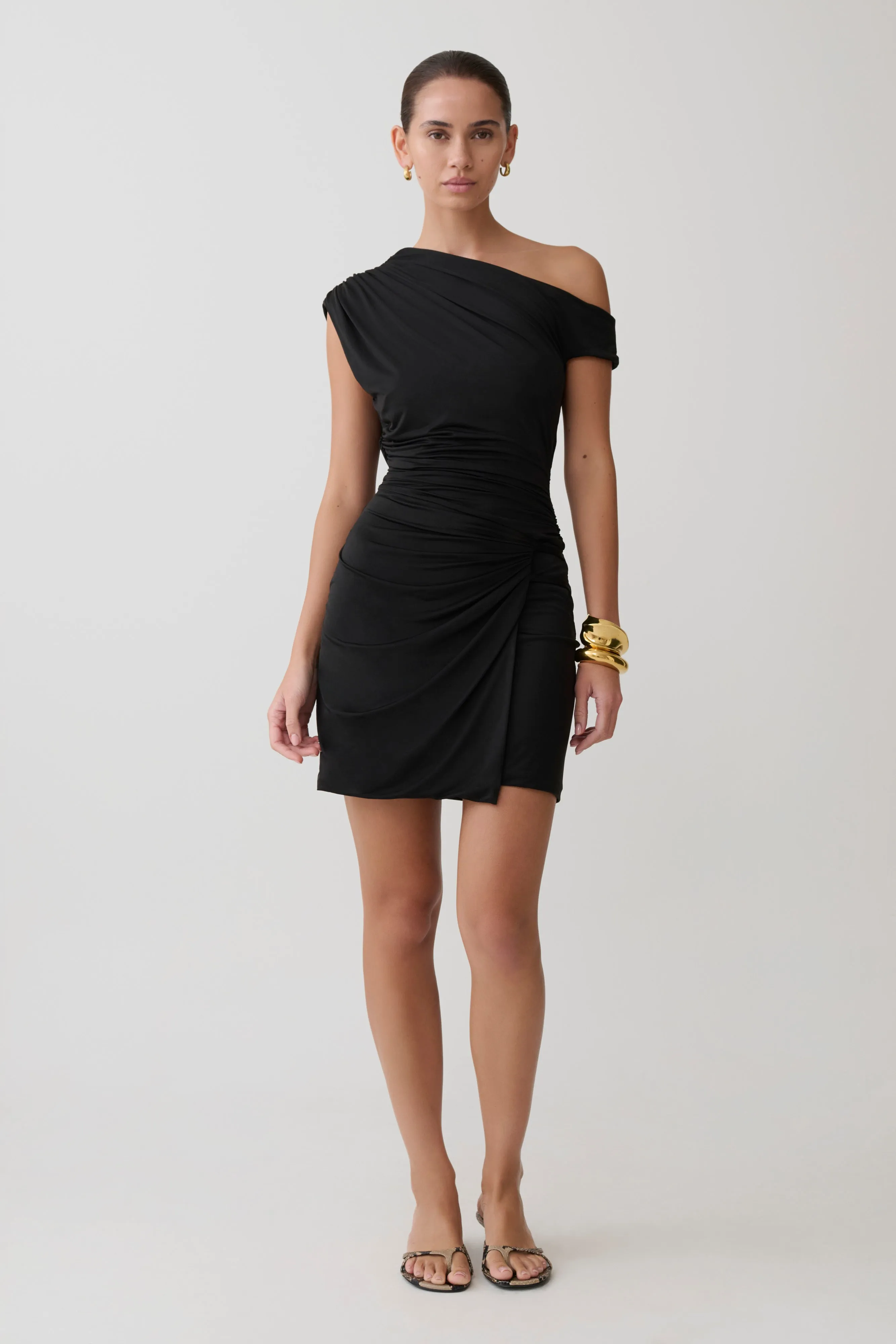 Alyn Off Shoulder Draped Mini Dress - Black sold by Meshki product image thumbnail 3