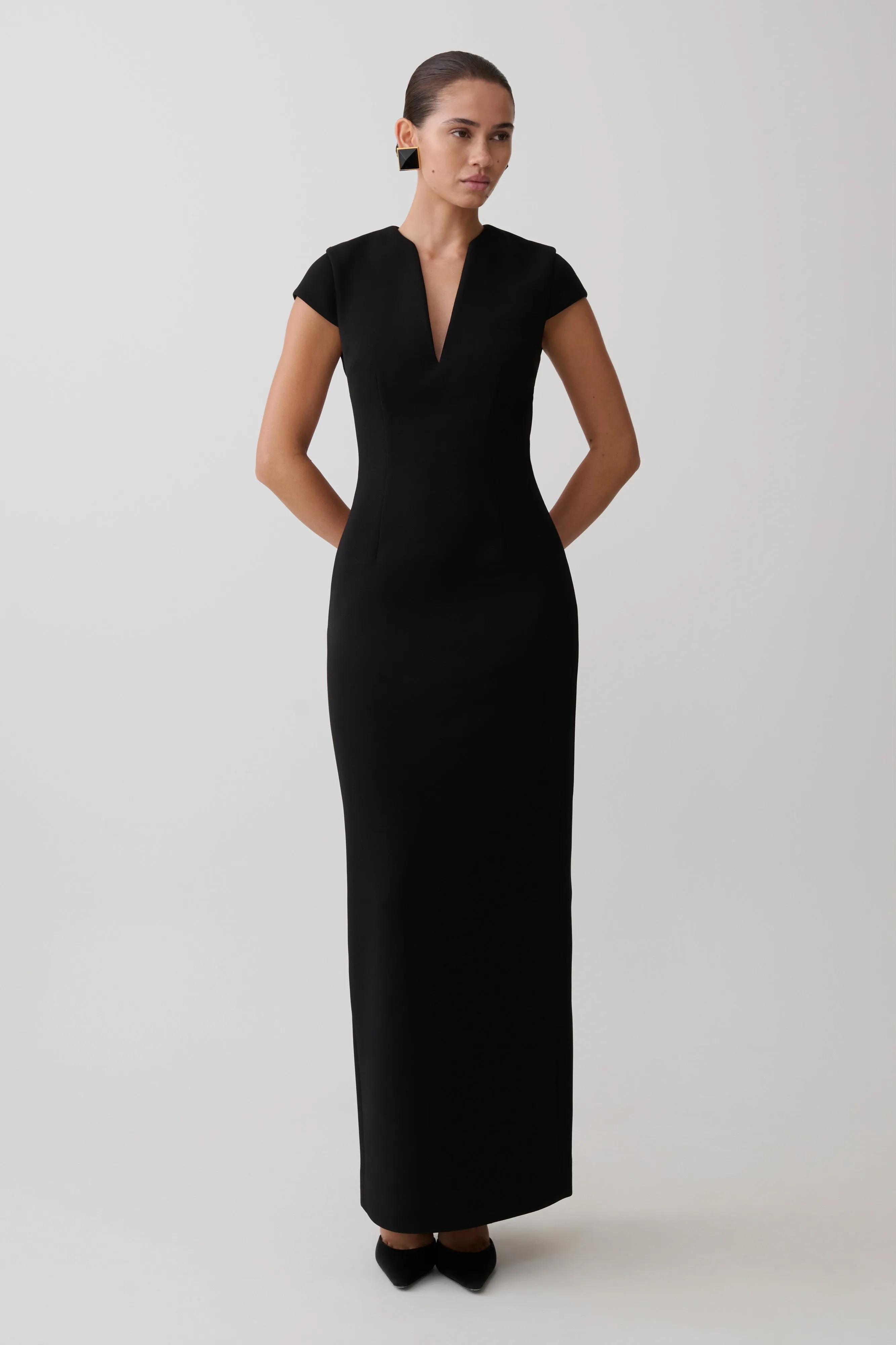 Briella V Neck Suiting Maxi Dress - Black sold by Meshki product image thumbnail 3