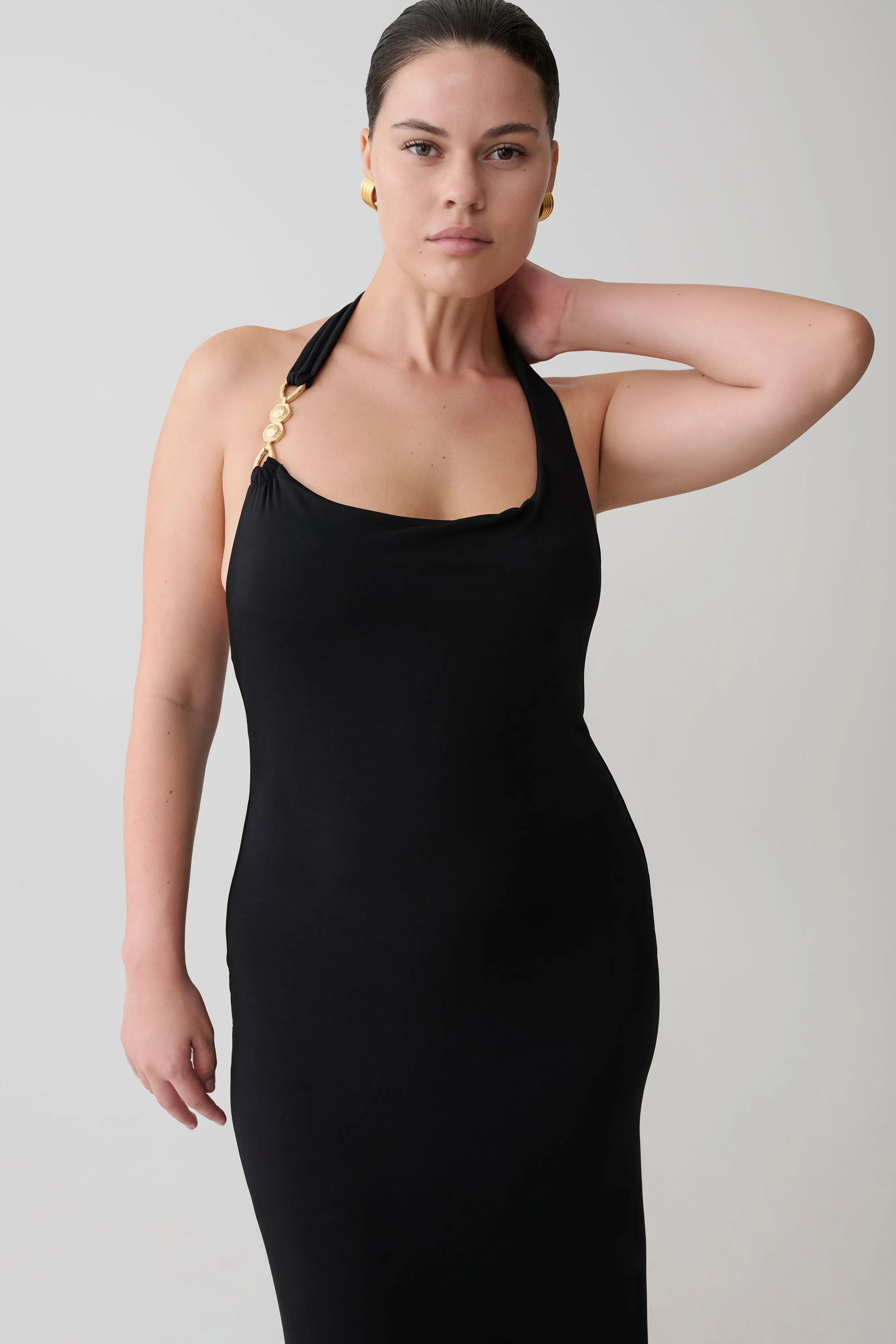 Khanh Slinky Halter Maxi Dress - Black sold by Meshki product image thumbnail 3