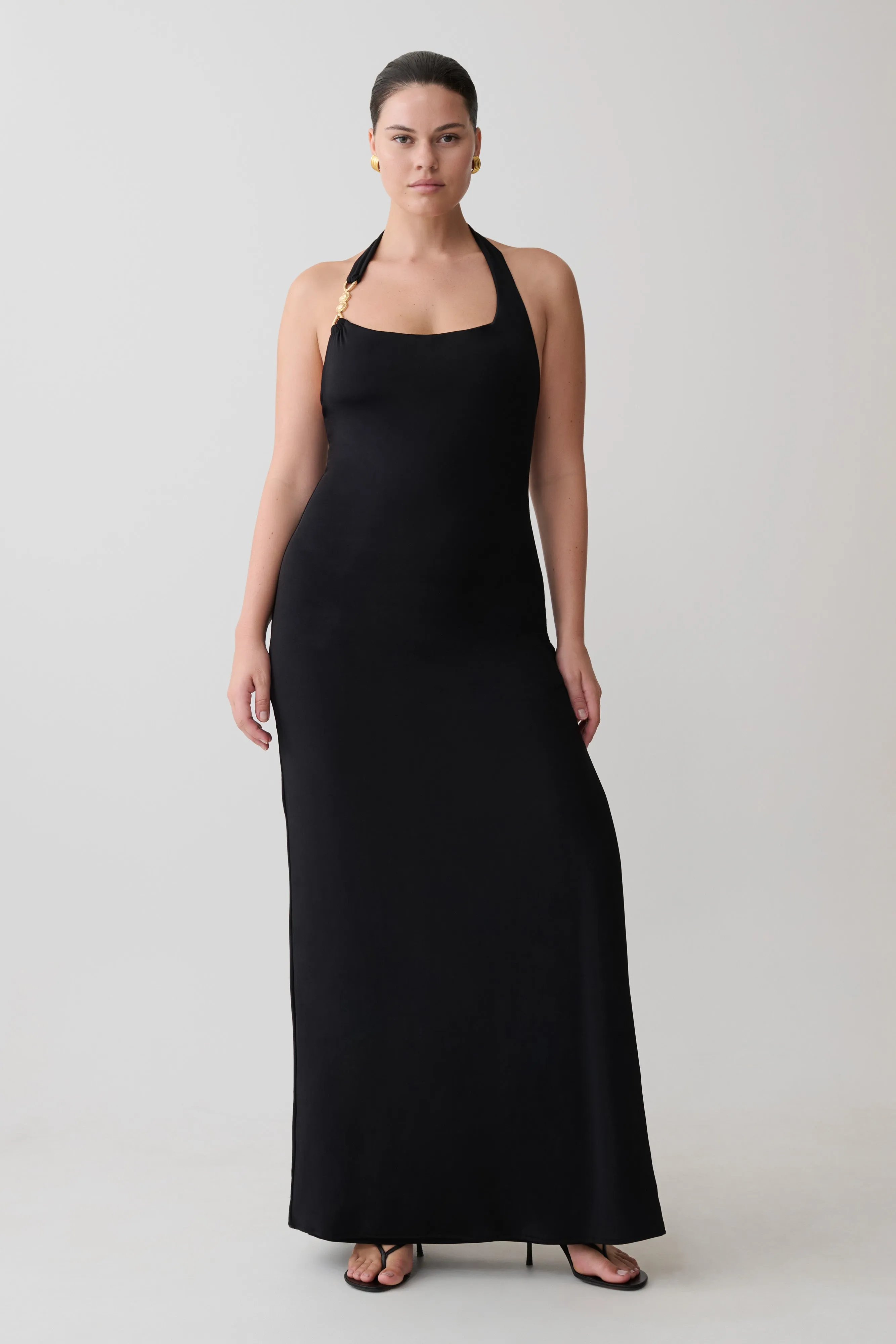 Khanh Slinky Halter Maxi Dress - Black sold by Meshki product image thumbnail 4