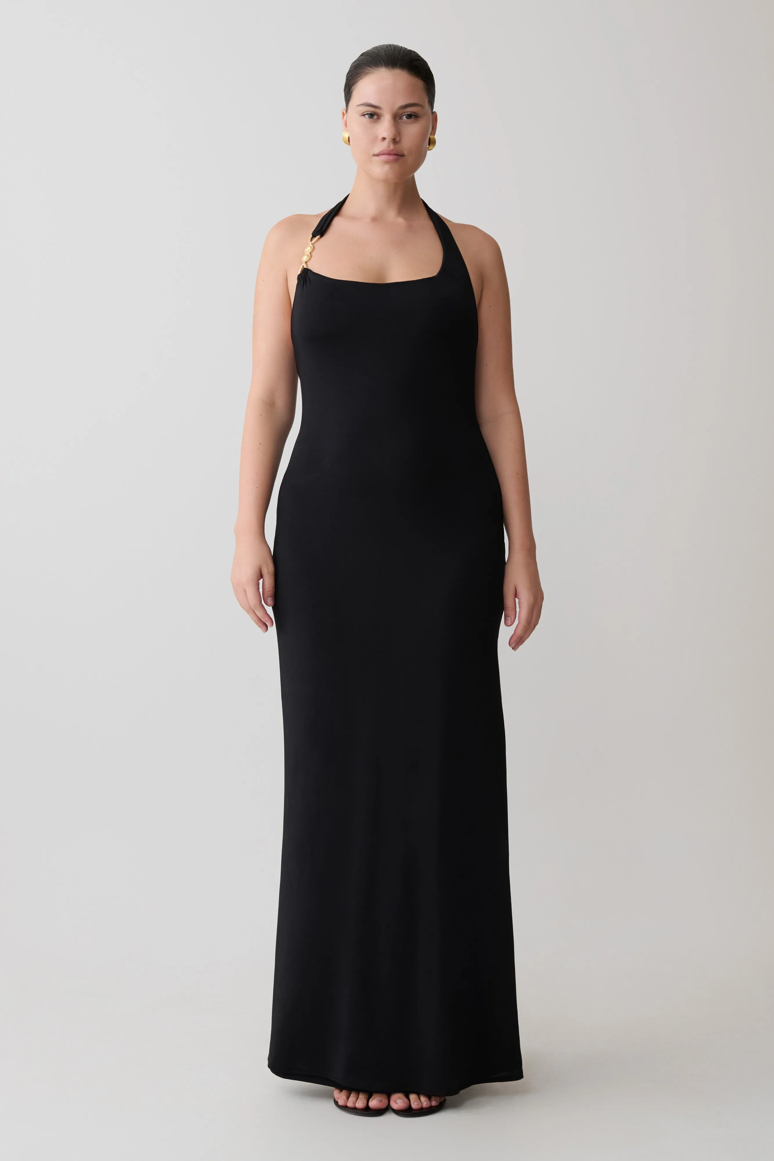 Khanh Slinky Halter Maxi Dress - Black sold by Meshki
