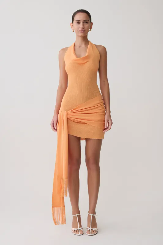Lucien Cowl Neck Mini Dress - Apricot made by Meshki
