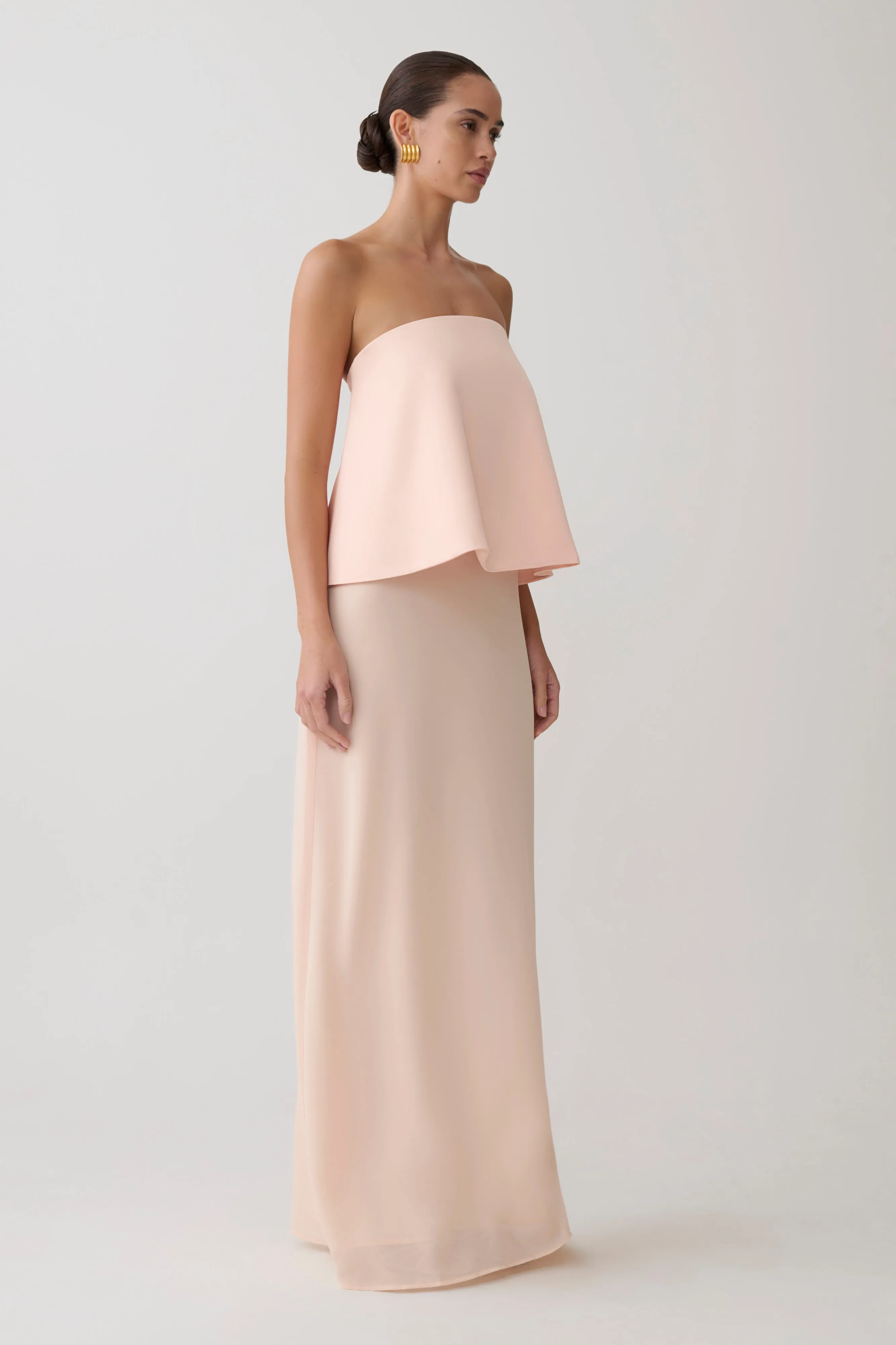Sophia Satin Strapless Maxi Dress - Peach sold by Meshki product image thumbnail 4