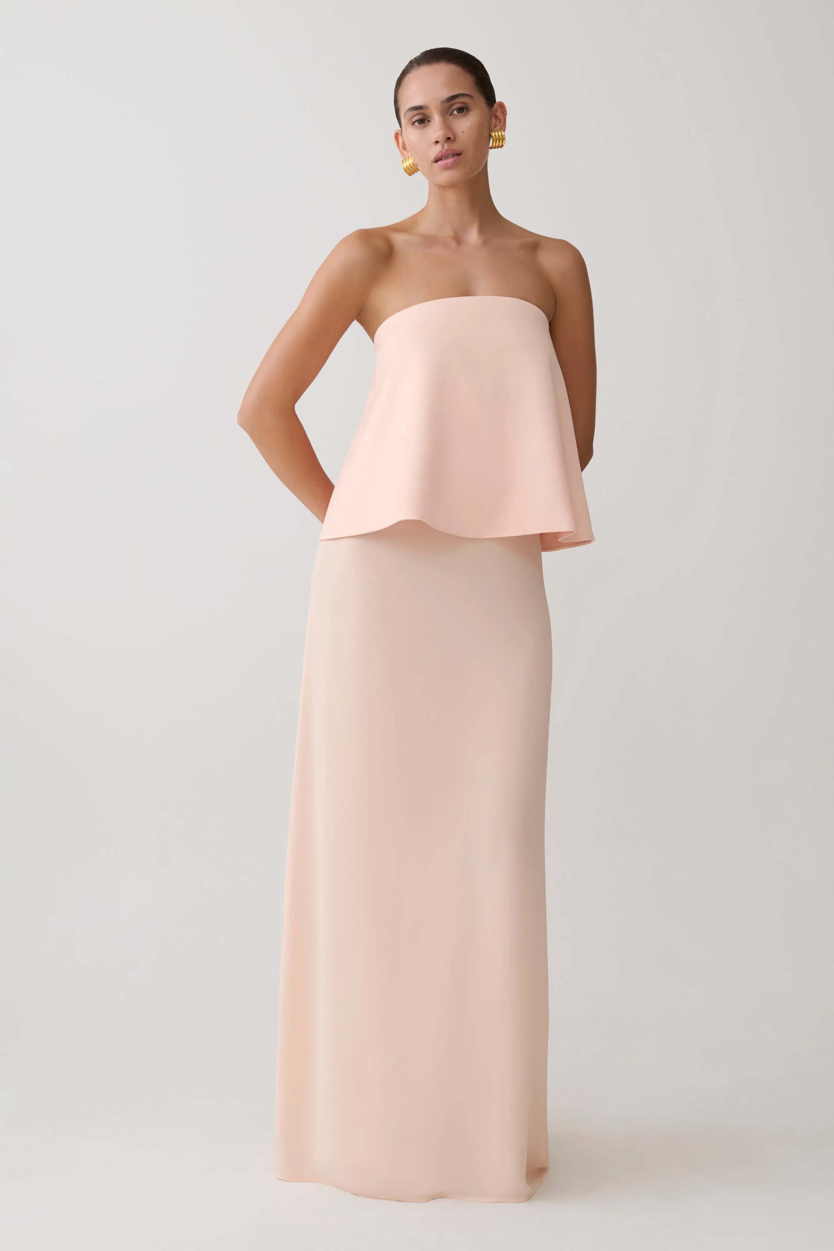 Sophia Satin Strapless Maxi Dress - Peach sold by Meshki product image thumbnail 5