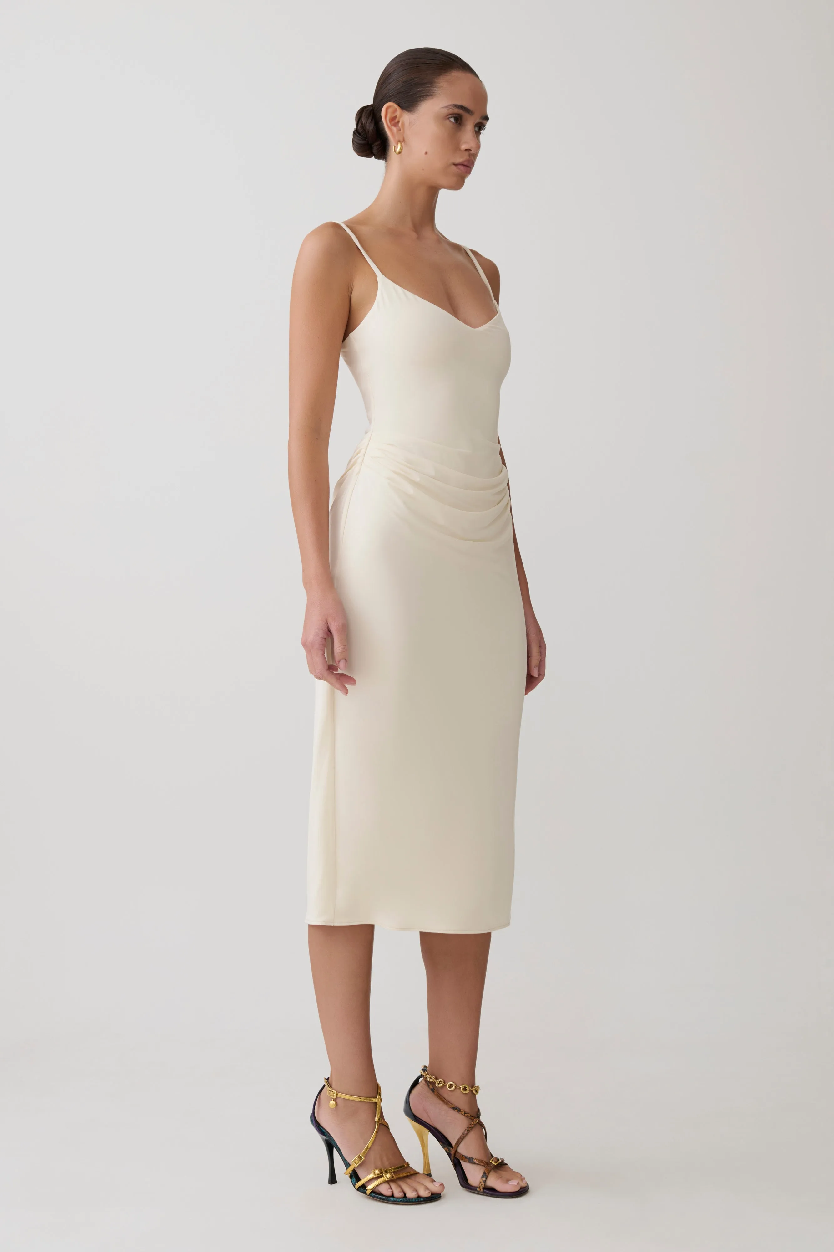 Vina Gathered Jersey Midi Dress - Ivory sold by Meshki product image thumbnail 5