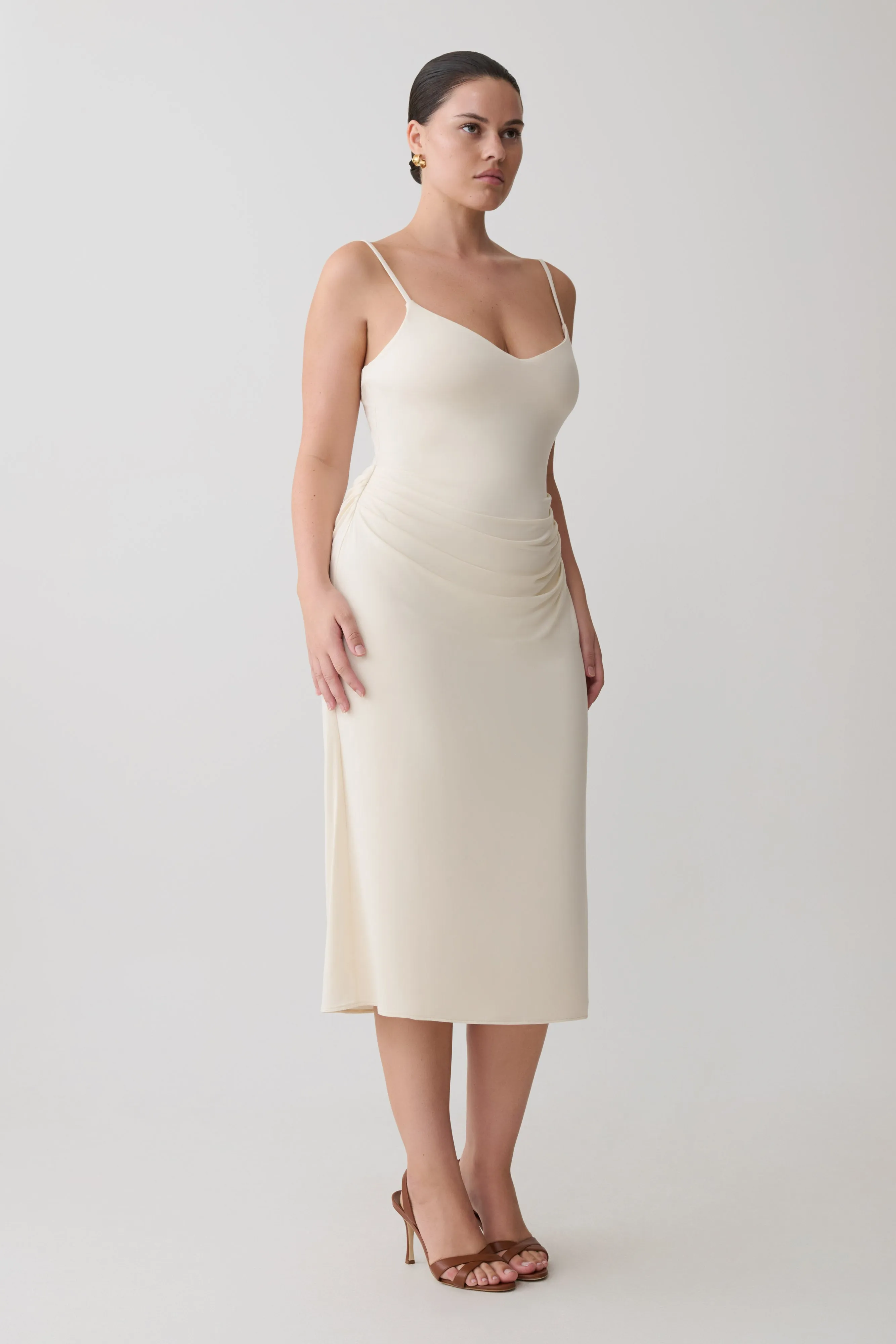 Vina Gathered Jersey Midi Dress - Ivory sold by Meshki product image thumbnail 2
