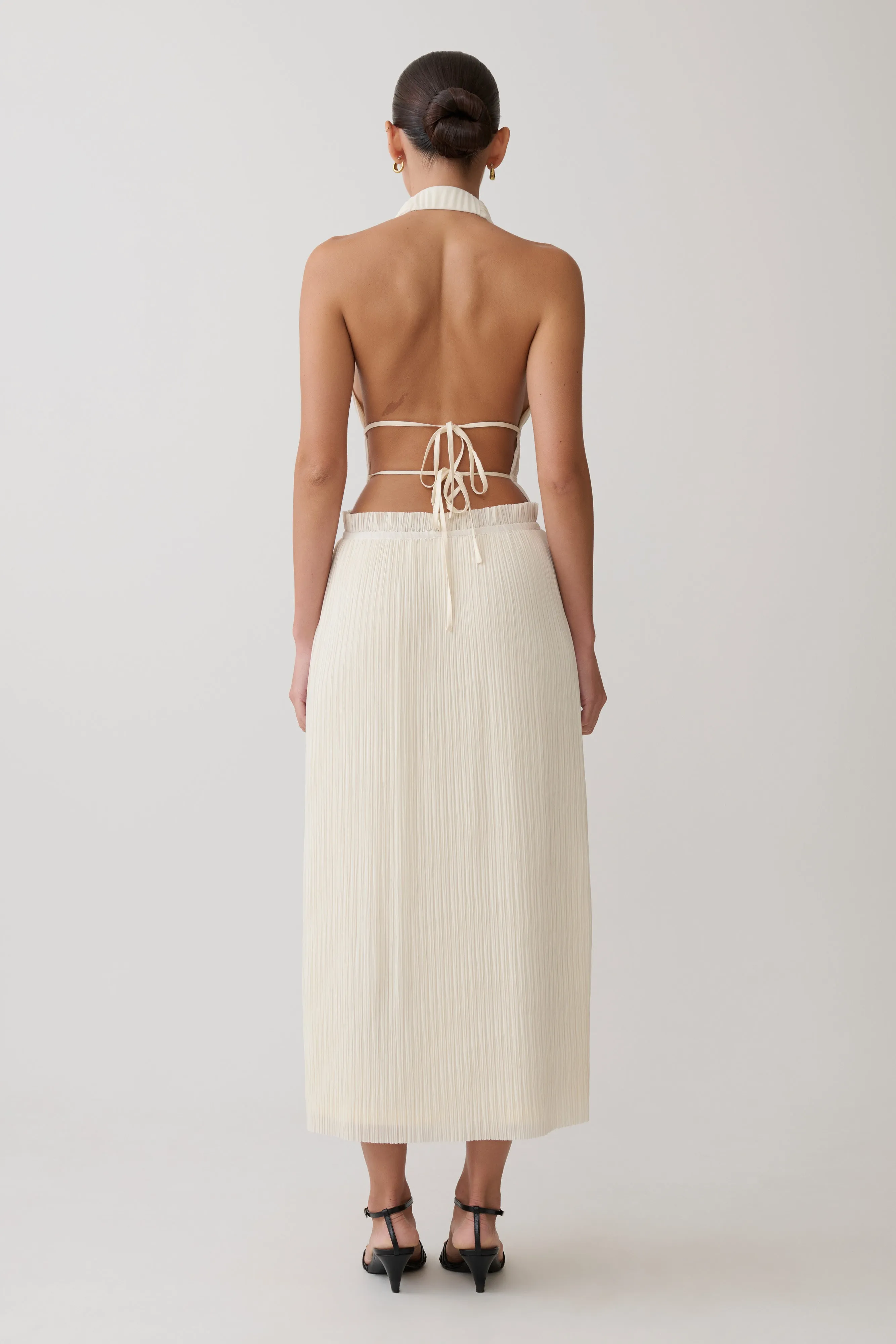 Thien Cowl Halter Midi Dress - Ivory sold by Meshki product image thumbnail 3