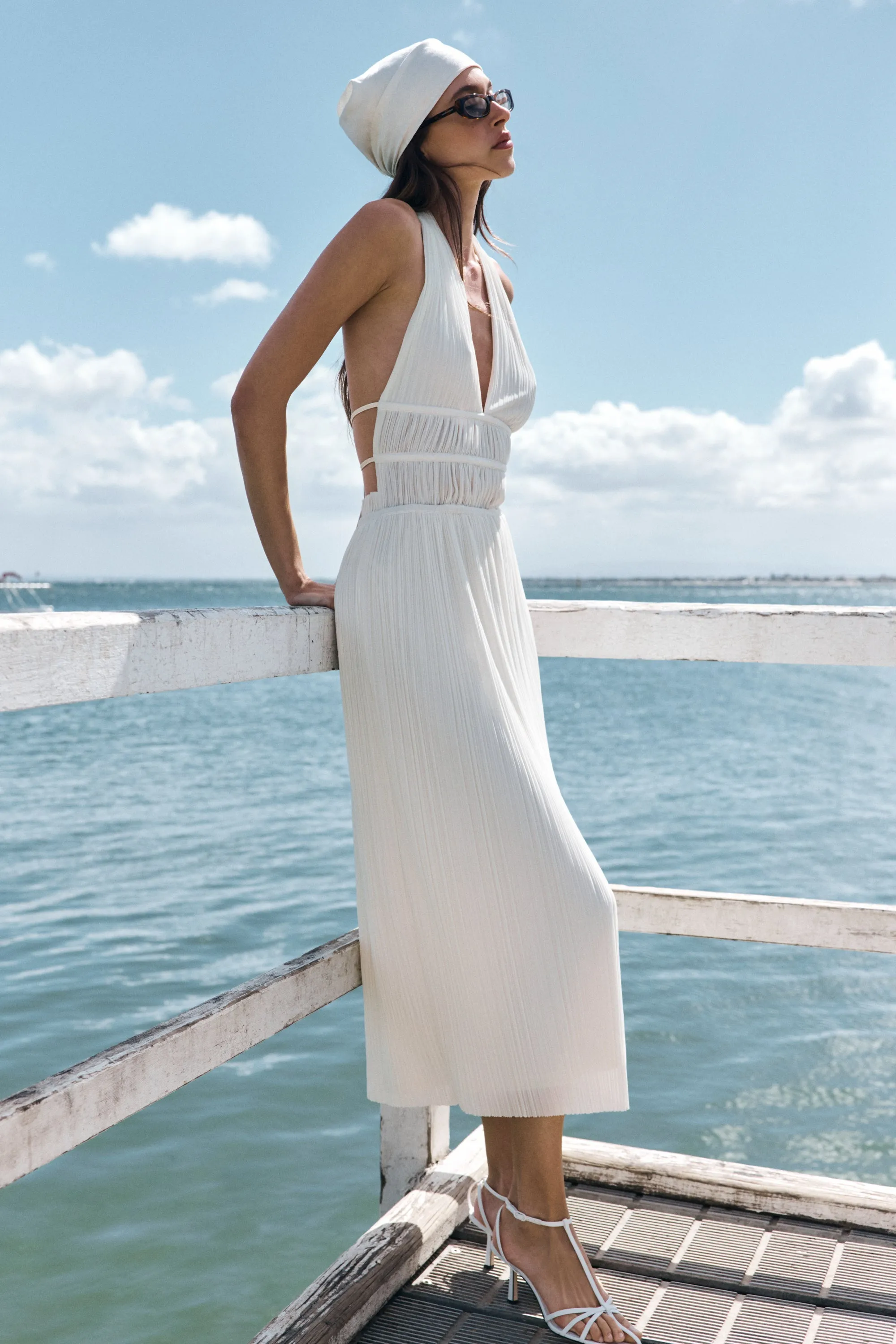 Thien Cowl Halter Midi Dress - Ivory sold by Meshki