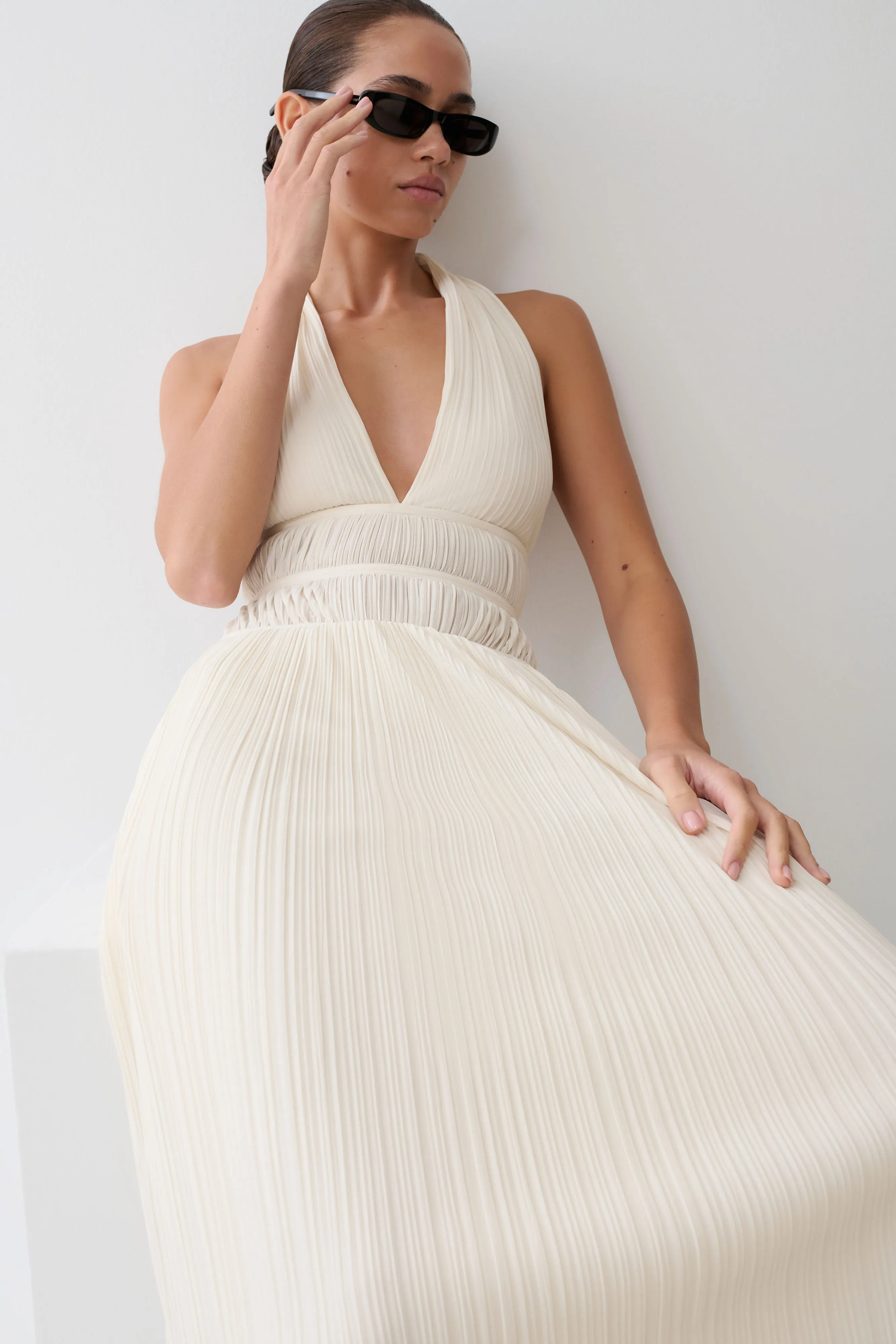 Thien Cowl Halter Midi Dress - Ivory sold by Meshki product image thumbnail 4