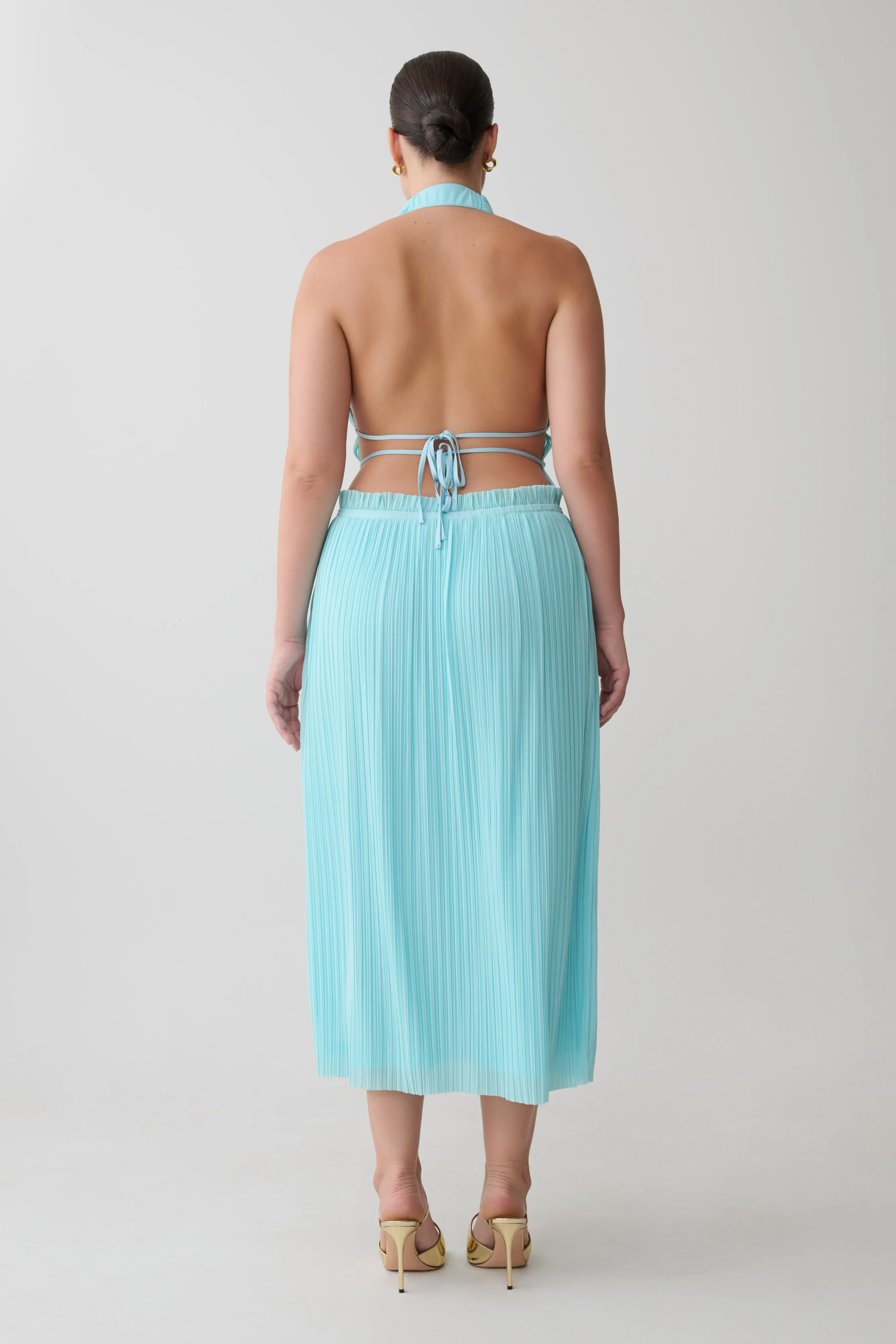 Thien Cowl Halter Midi Dress - Blue sold by Meshki product image thumbnail 2
