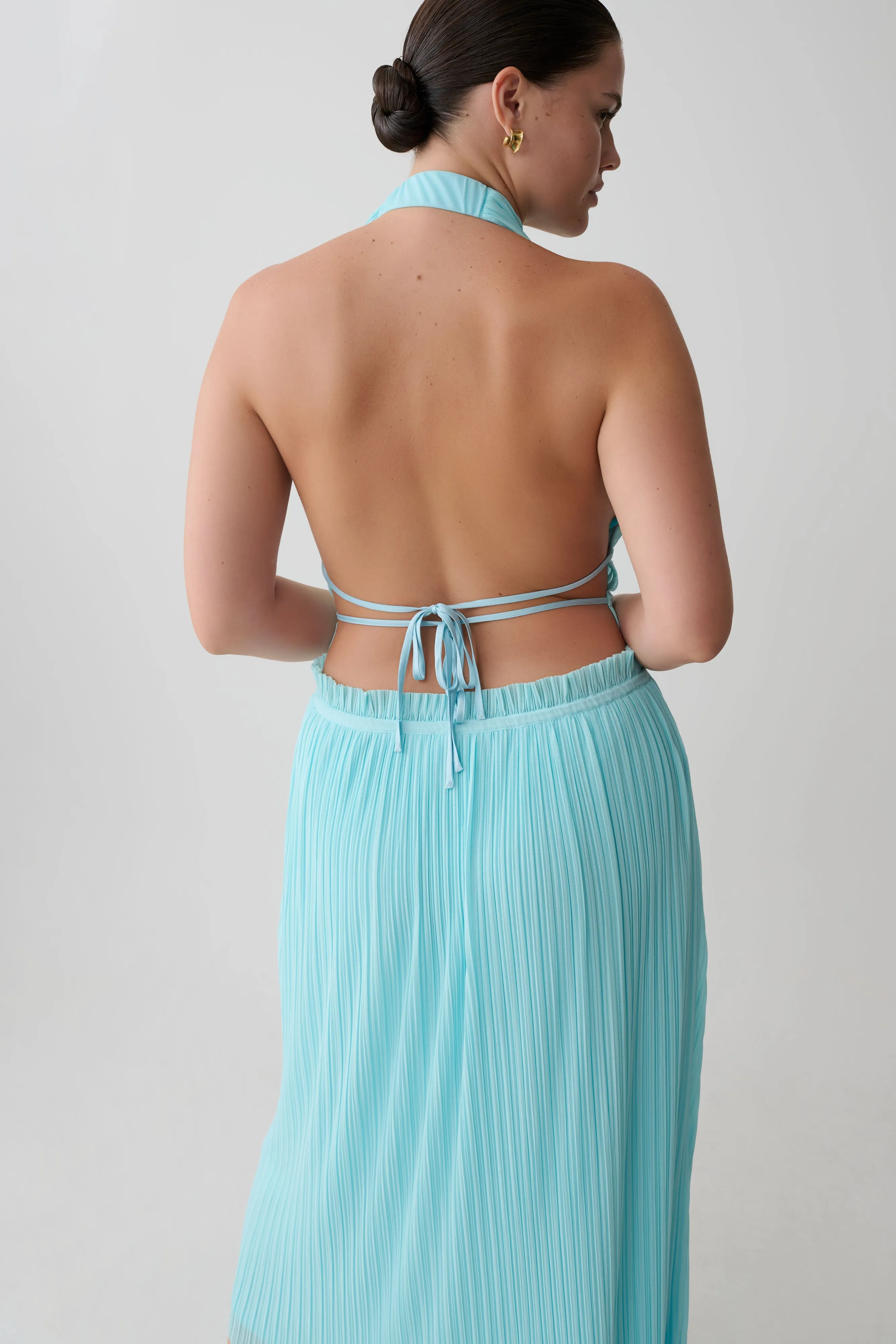 Thien Cowl Halter Midi Dress - Blue sold by Meshki product image thumbnail 3