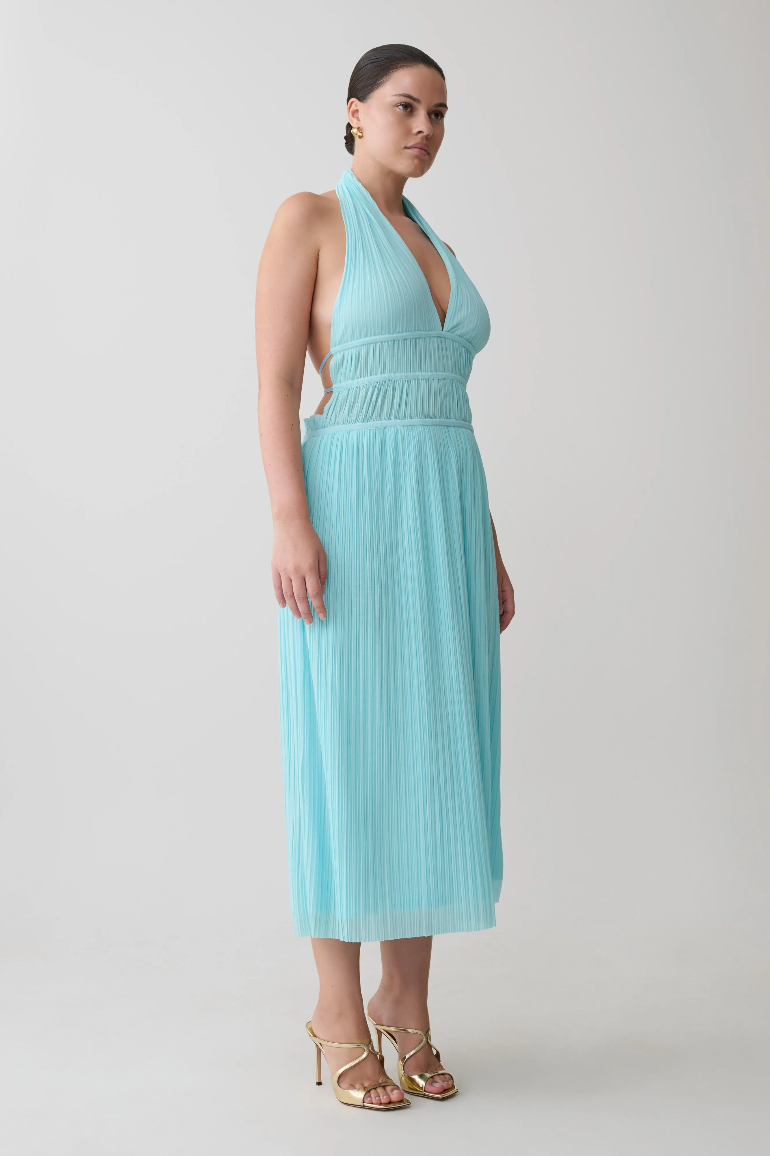 Thien Cowl Halter Midi Dress - Blue sold by Meshki product image thumbnail 4