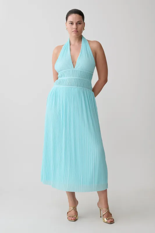 Thien Cowl Halter Midi Dress - Blue made by Meshki