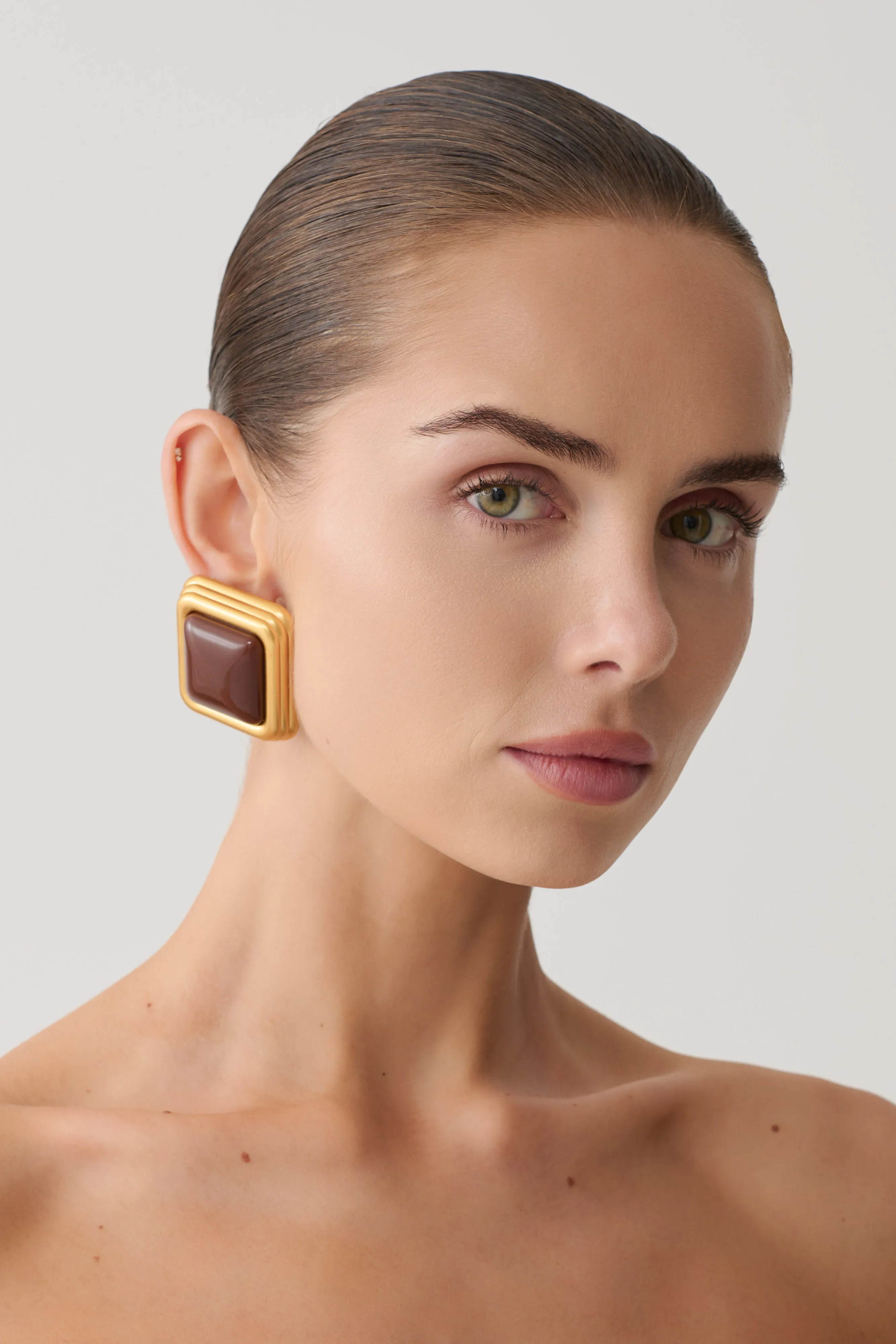 Inaya Square Stud Earring - Gold sold by Meshki product image thumbnail 4