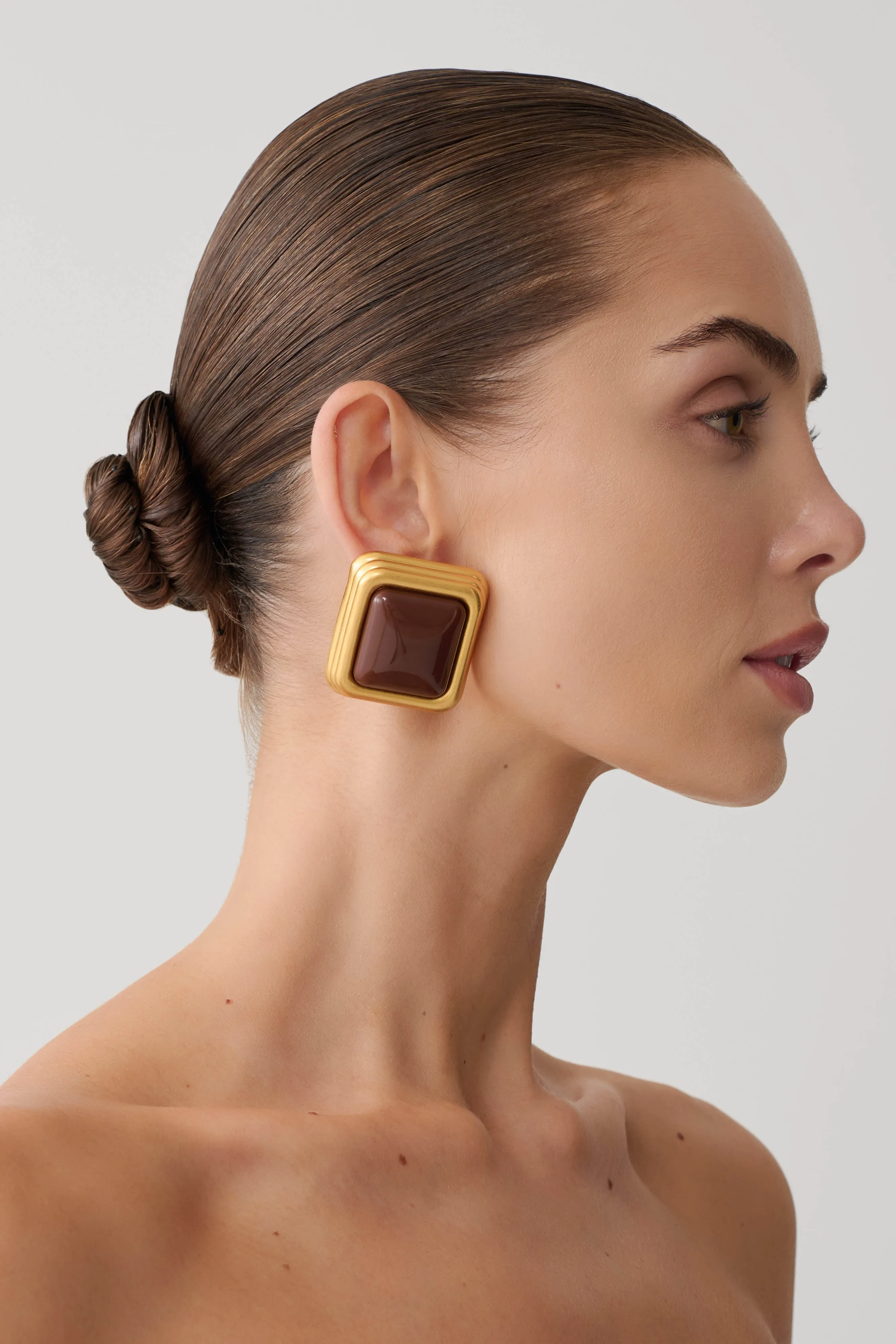 Inaya Square Stud Earring - Gold sold by Meshki product image thumbnail 2