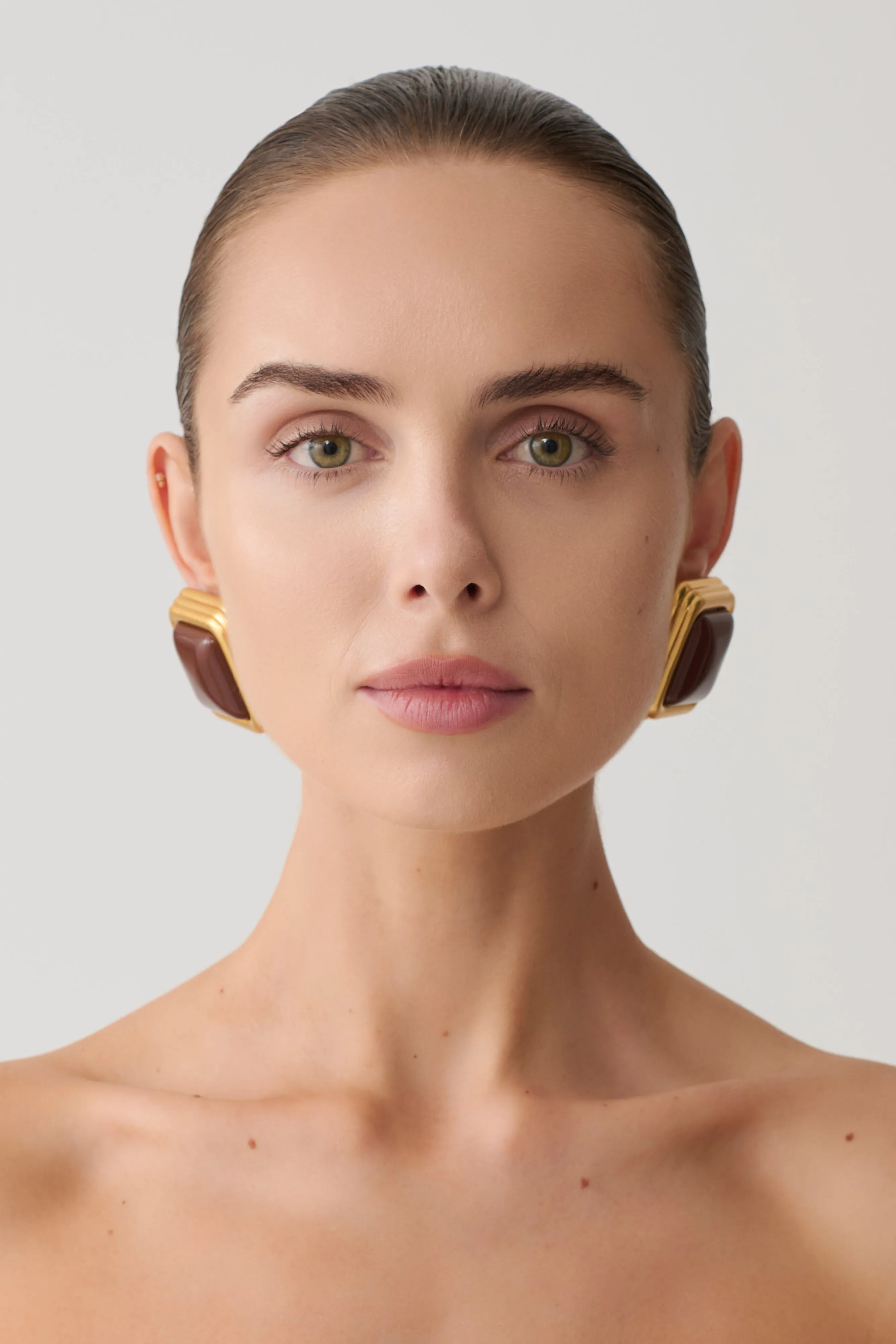 Inaya Square Stud Earring - Gold sold by Meshki product image thumbnail 3