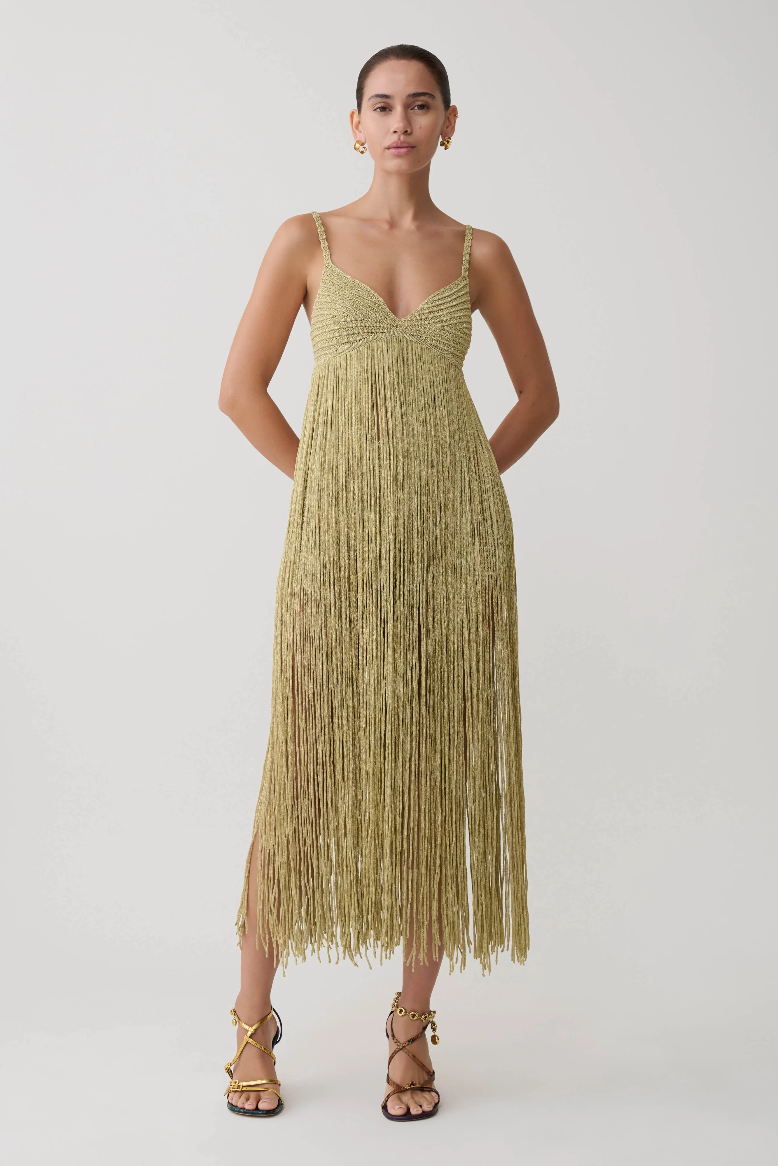 Renee Lurex Crochet Maxi Dress - Gold sold by Meshki product image thumbnail 5