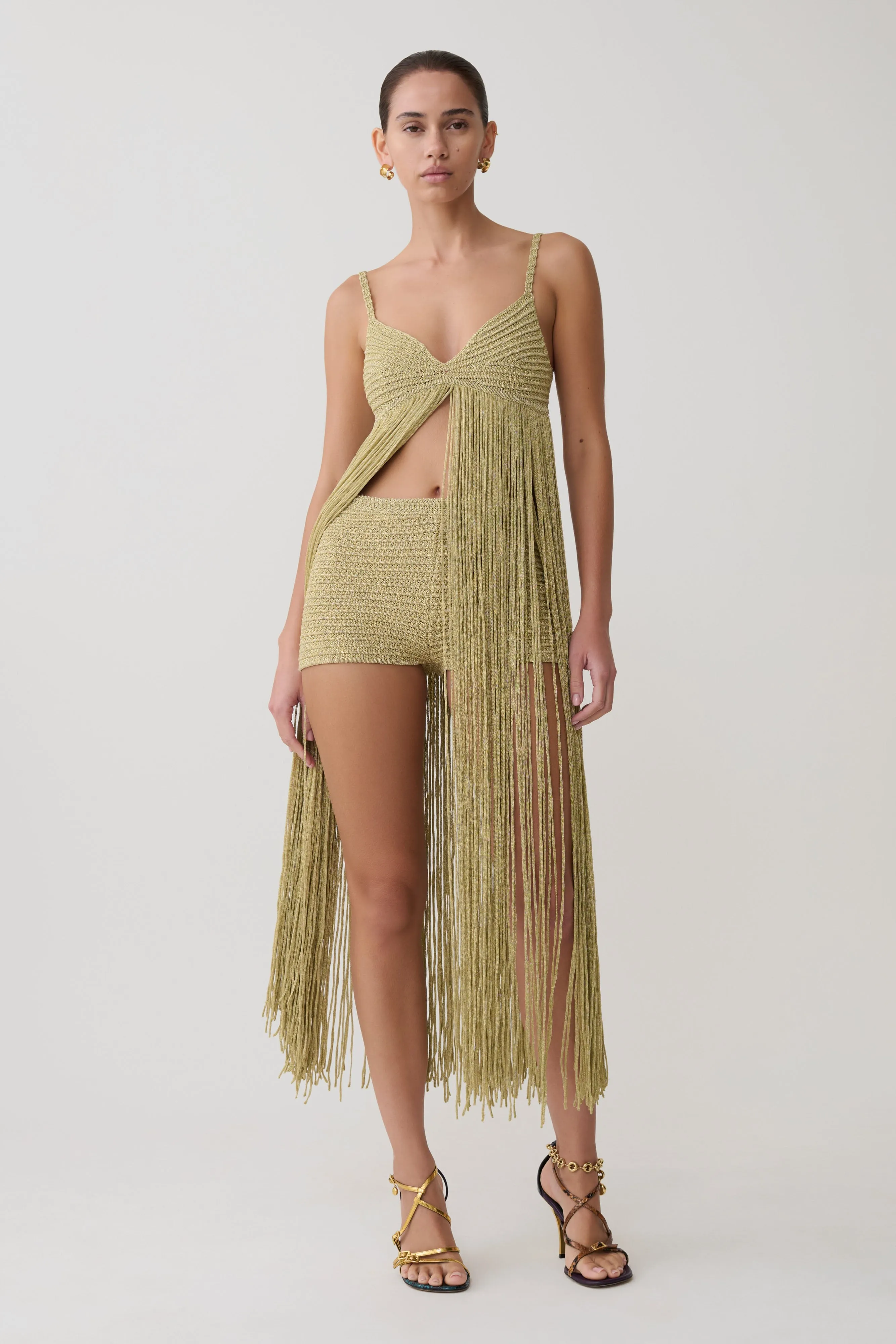 Renee Lurex Crochet Maxi Dress - Gold sold by Meshki