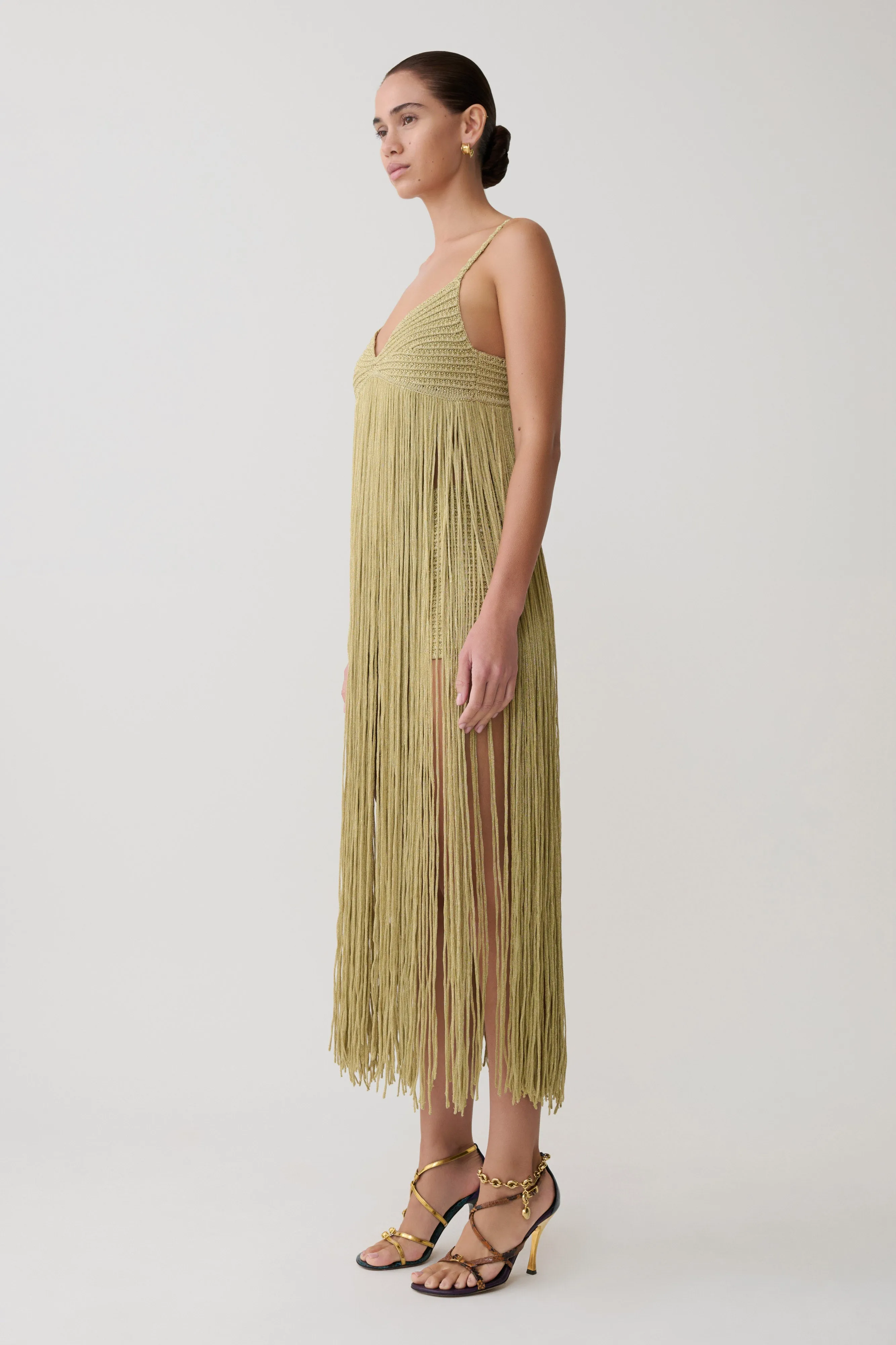 Renee Lurex Crochet Maxi Dress - Gold sold by Meshki product image thumbnail 4